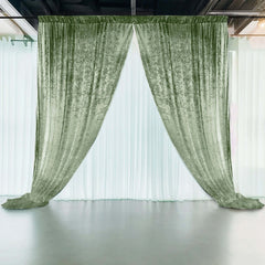 Sage Green Crushed Velvet Backdrop Curtain – 5ft x 12ft Event Drape with Rod Pocket, Privacy Panel for Photo Booths & Events