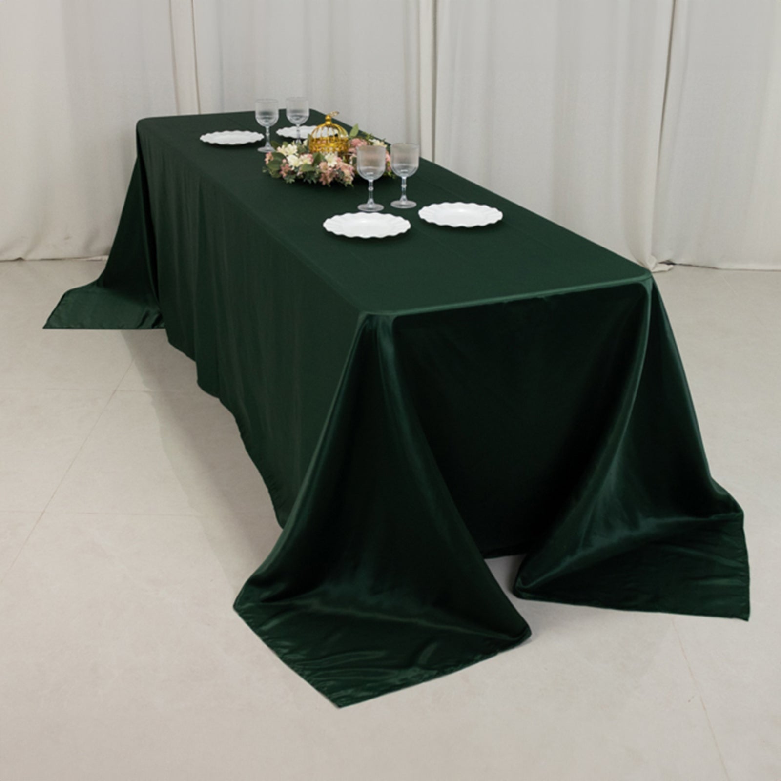 Lamour Satin 90"x156" Rectangle Tablecloth Hunter Emerald Green - Luxurious, Soft Seamless Table Cover