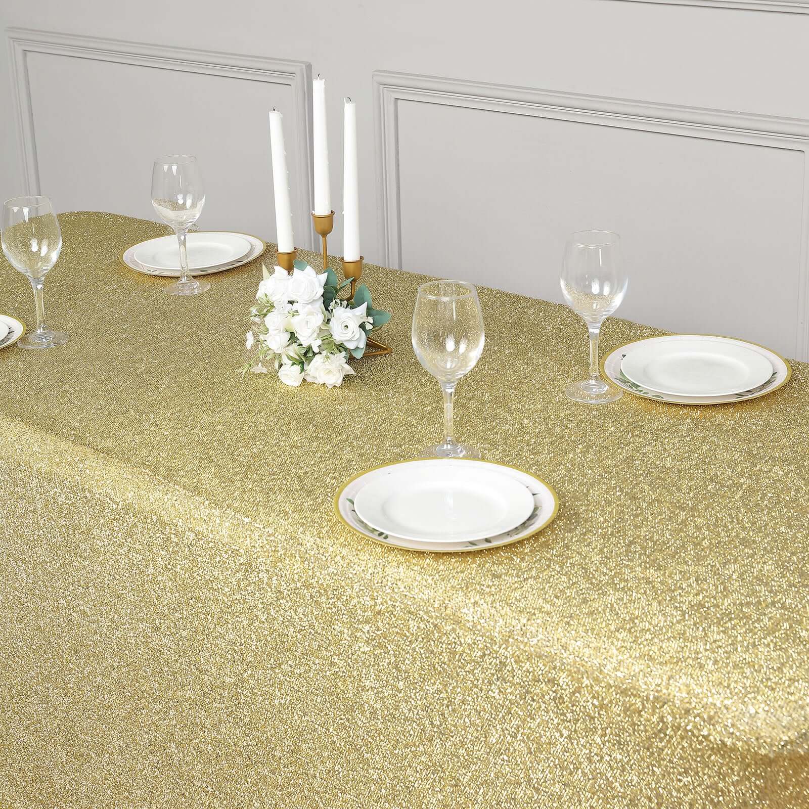 Shimmer Tinsel Spandex 72"x30" Rectangle Tablecloth Metallic Champagne Glittered Shiny Stretch Table Cover
