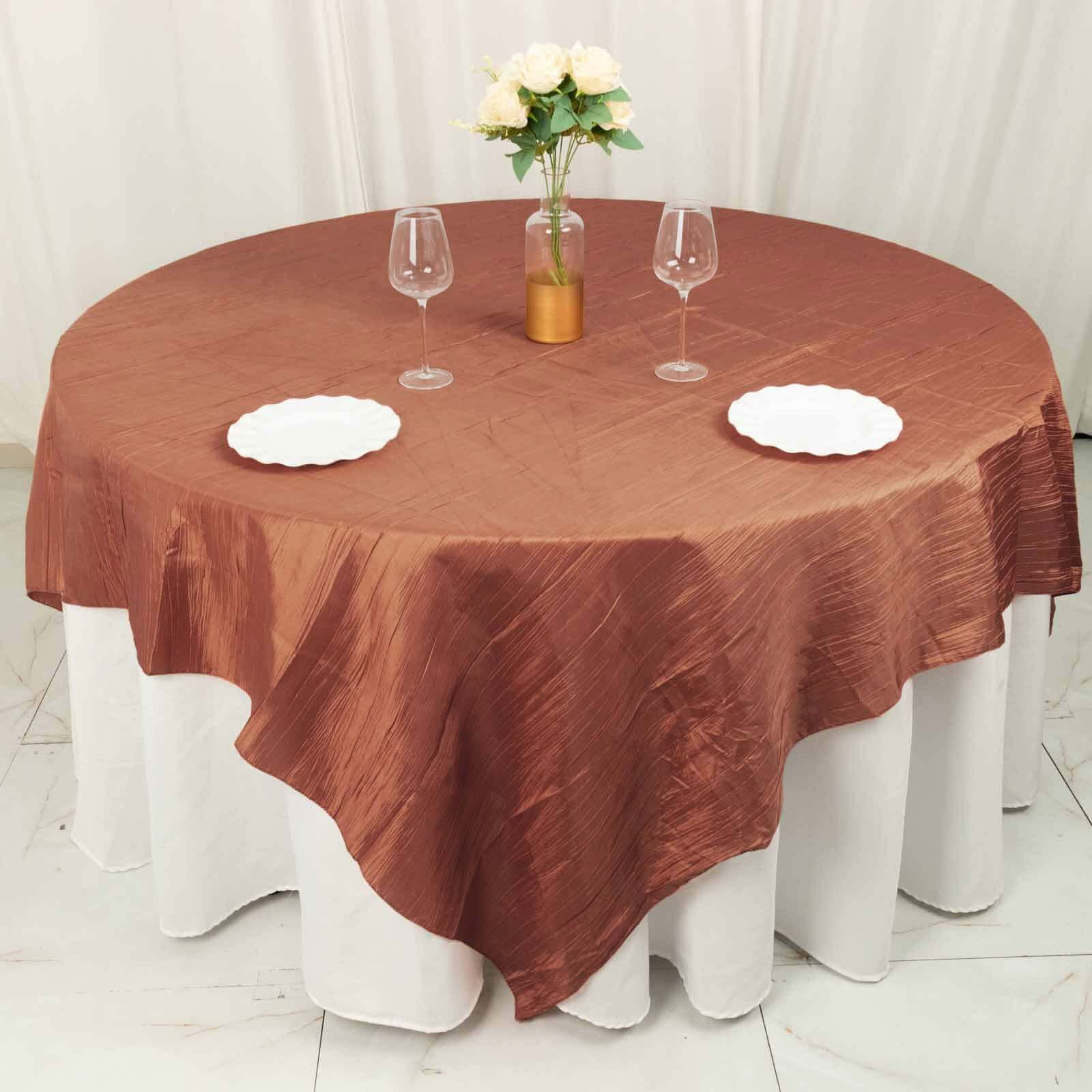 Taffeta 90"x90" Table Overlay Square Tablecloth Terracotta (Rust) - Accordion Crinkle Table Cover