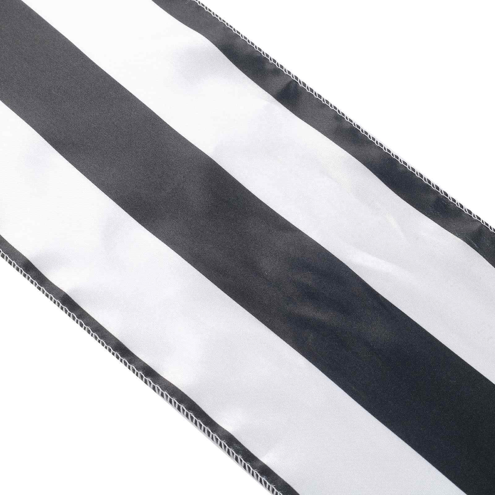 5 Pack Satin 6"x108" Chair Sashes Black/White Stripes - Sophisticated Decor for Weddings & Gatherings