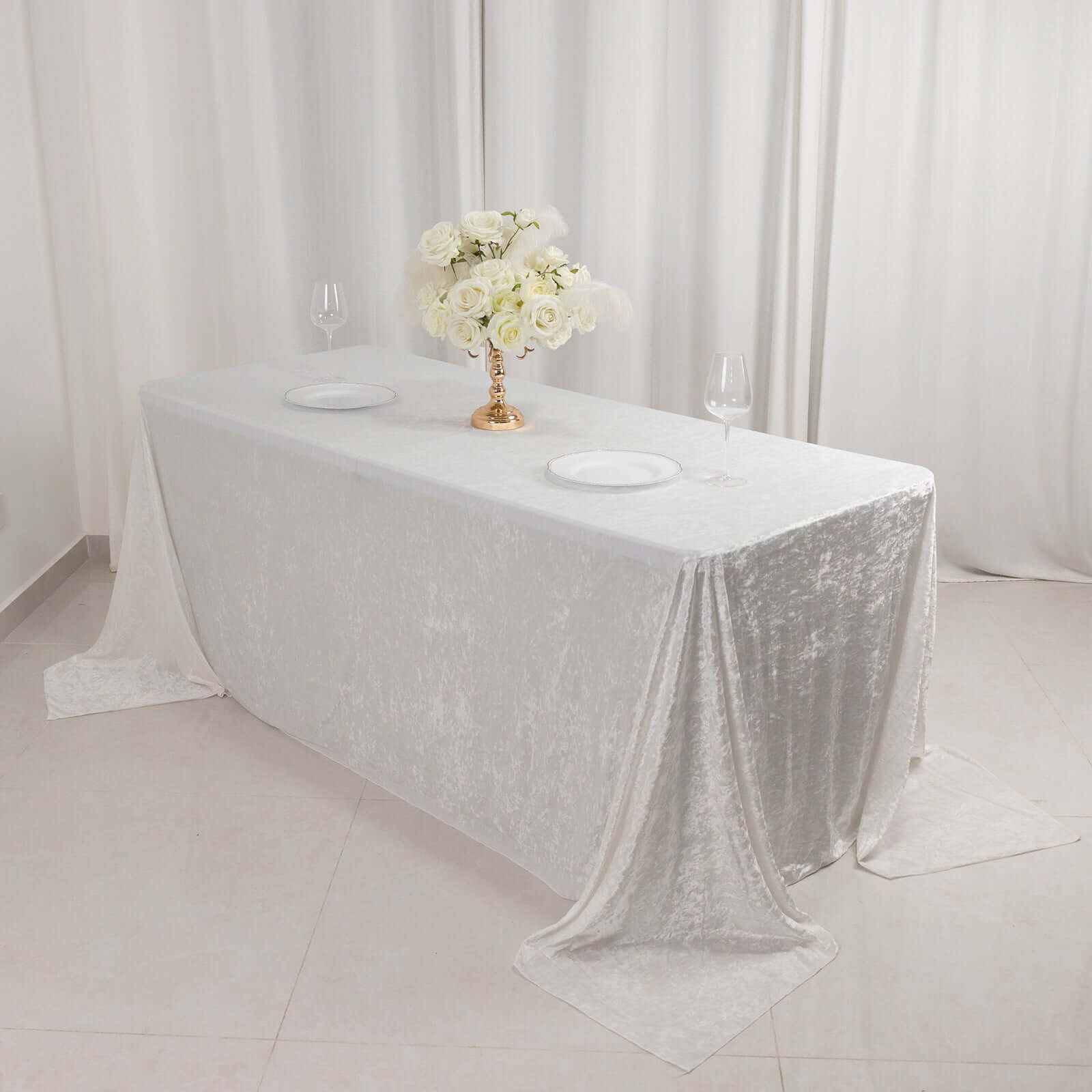 Premium Crushed Velvet 90"x132" Rectangle Tablecloth White - Reusable Soft & Graceful Seamless Table Cover