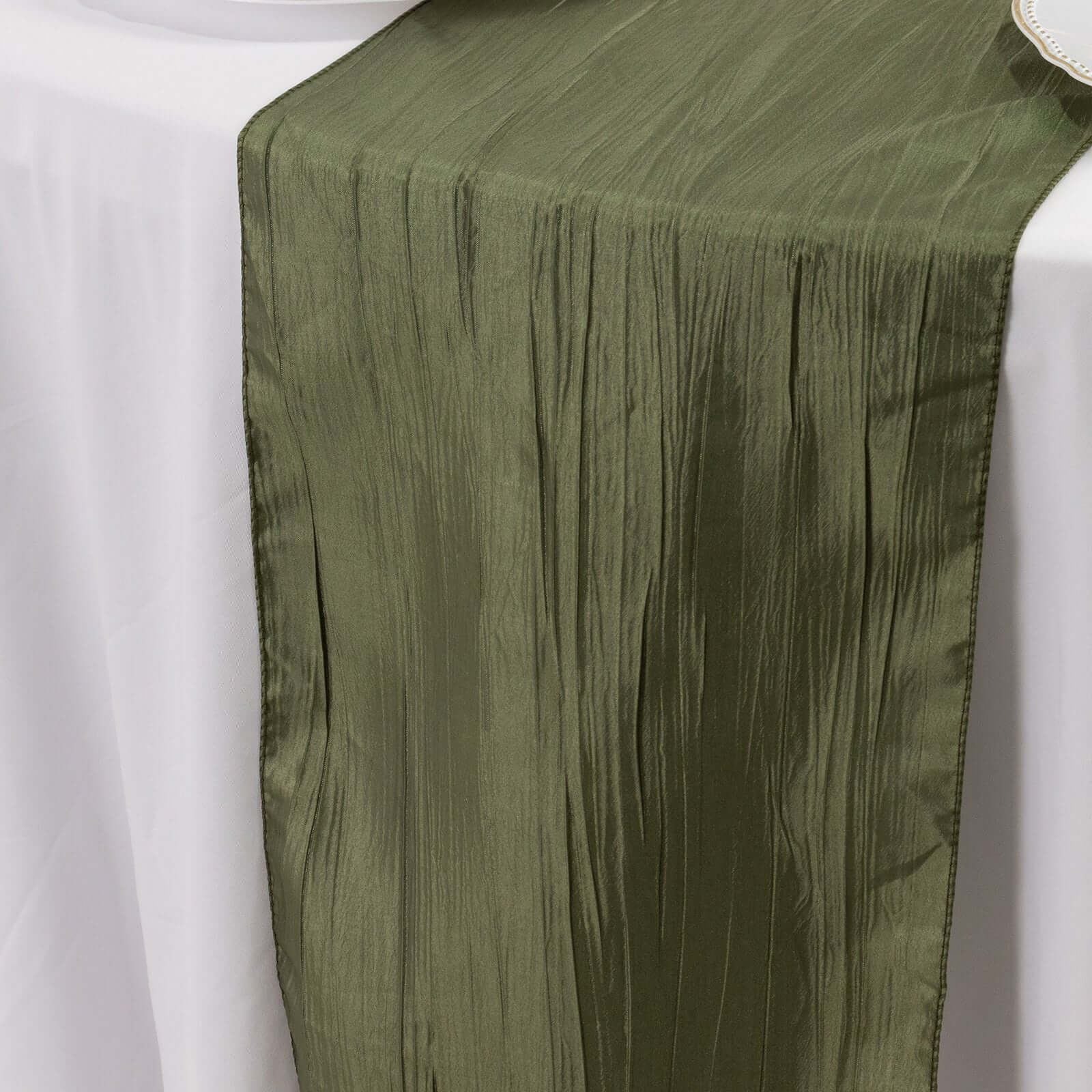 Taffeta 12"x108" Table Runner Dusty Sage Green - Accordion Crinkle Design