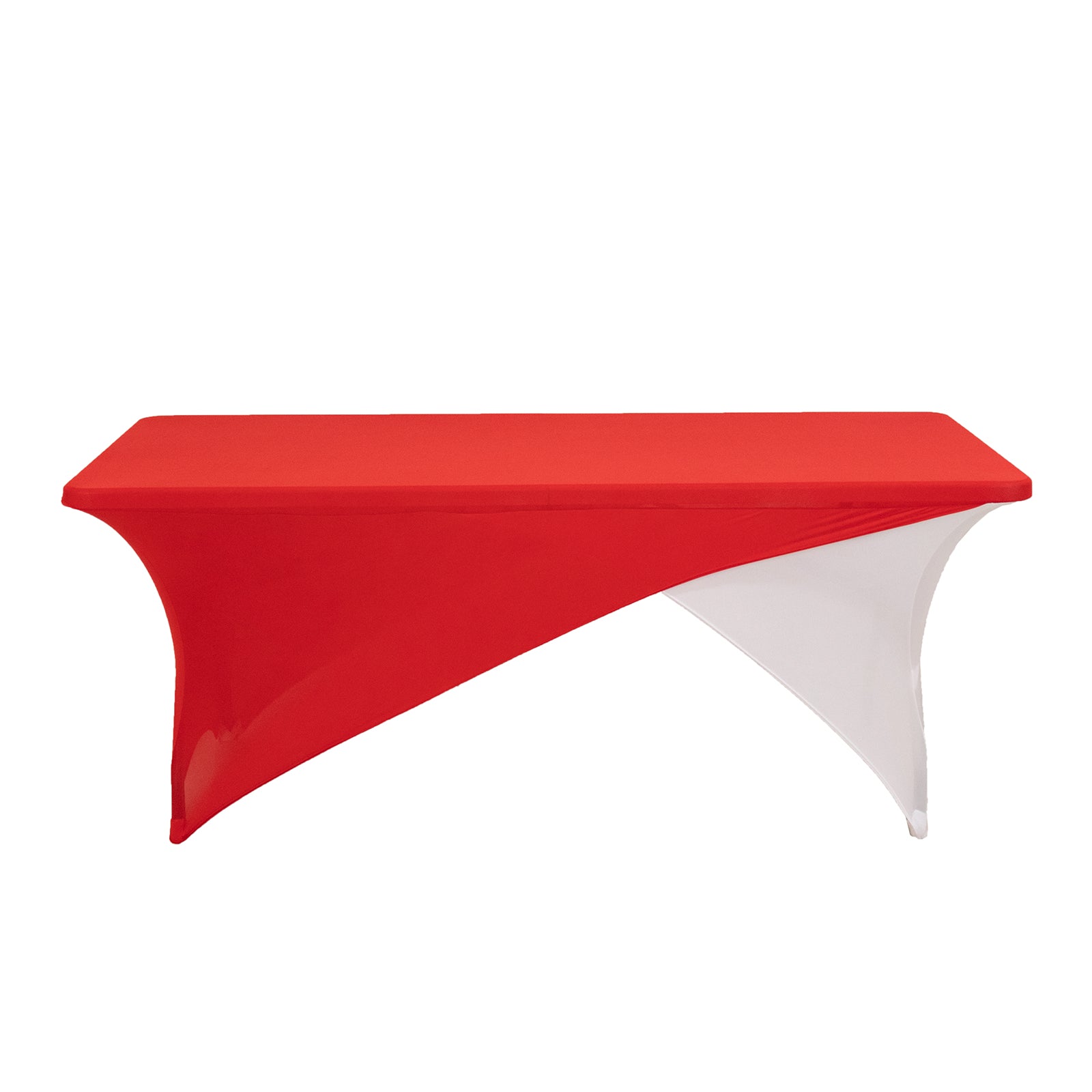 Stretch Spandex 72"x30" Rectangle Table Cover Red/White Cross Over Design - Versatile & Sleek Two-Piece Fitted Tablecloth with Elastic Foot Pockets