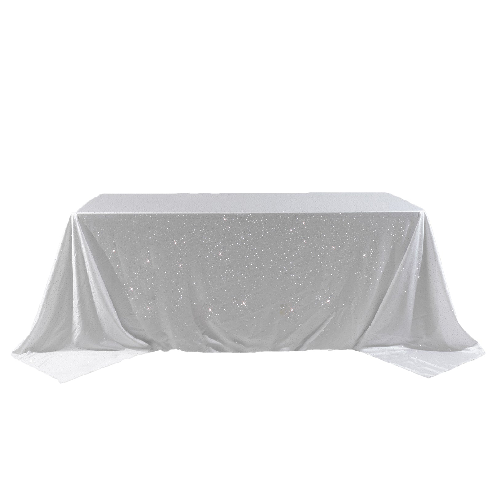 Scuba Rectangular Tablecloth 90"×132" White with Rhinestone Accents – Seamless, Wrinkle-Free, Stain-Resistant Event Linen