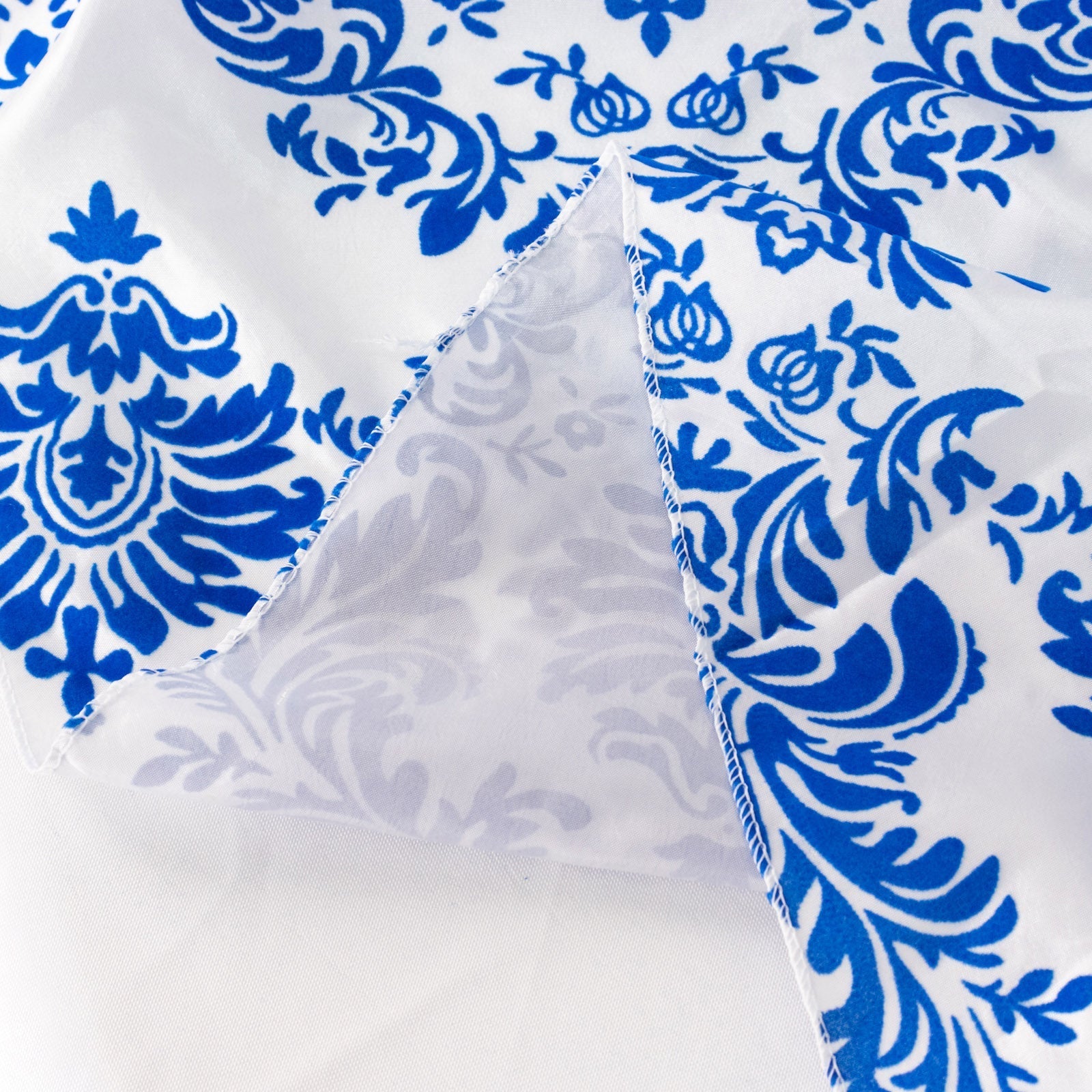 5 Pack Taffeta 20"x20" Napkins Royal Blue/White Damask Flocking Design - Decorative Dinner Napkins