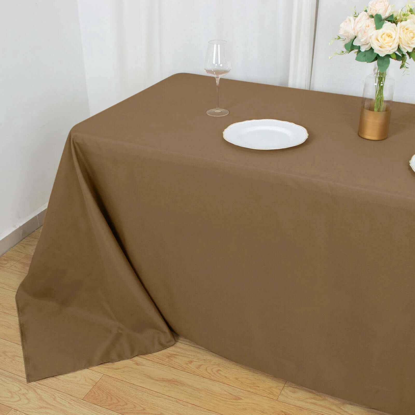 Polyester 90"x132" Rectangle Tablecloth Taupe - Seamless Wrinkle-Resistant Table Cover