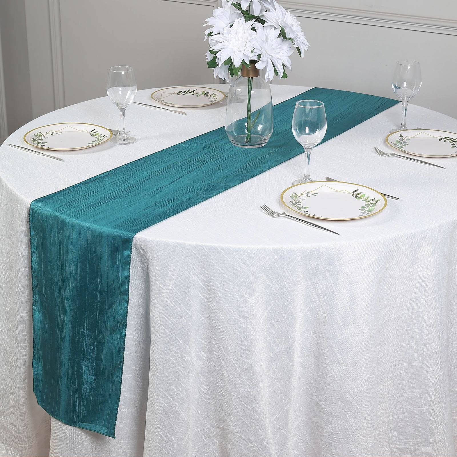 Taffeta 12"x108" Table Runner Teal - Accordion Crinkle Design