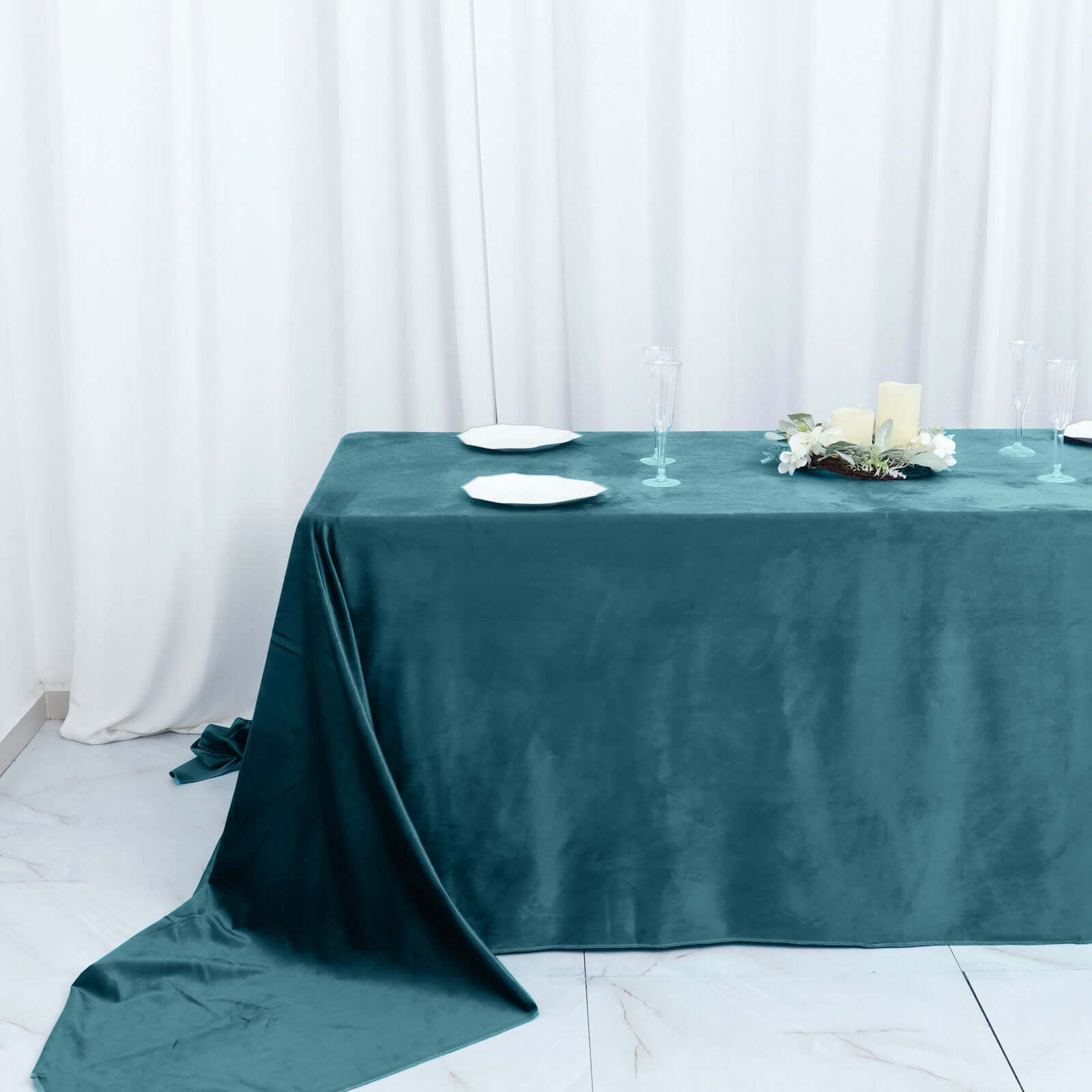 Premium Velvet 90"x156" Rectangle Tablecloth Peacock Teal - Reusable Soft & Seamless Table Cover