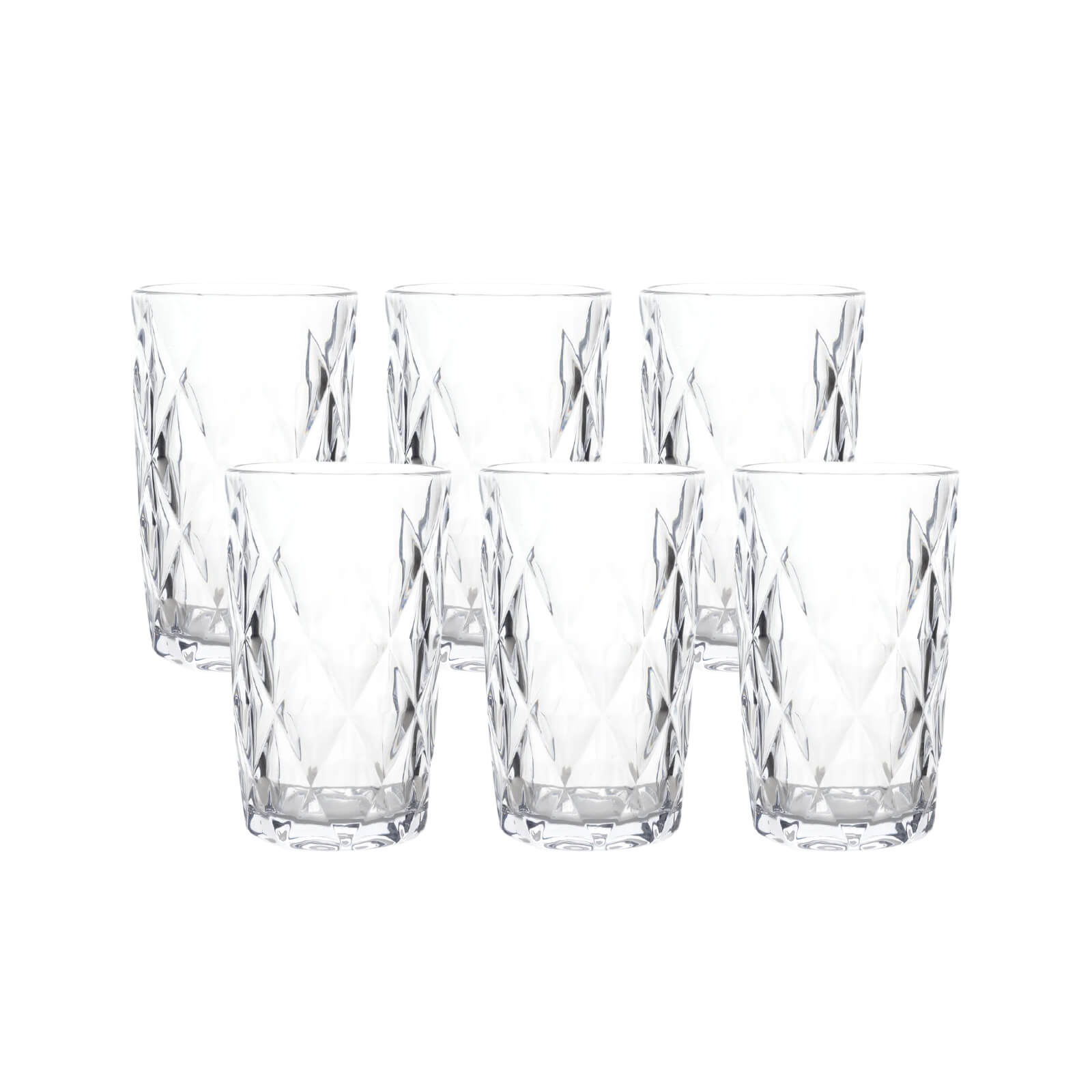 6-Pack Whiskey Glasses Clear Textured Crystal Cut Design with Heavy Base - Highball Tumblers for Parties & Events 12oz 5"