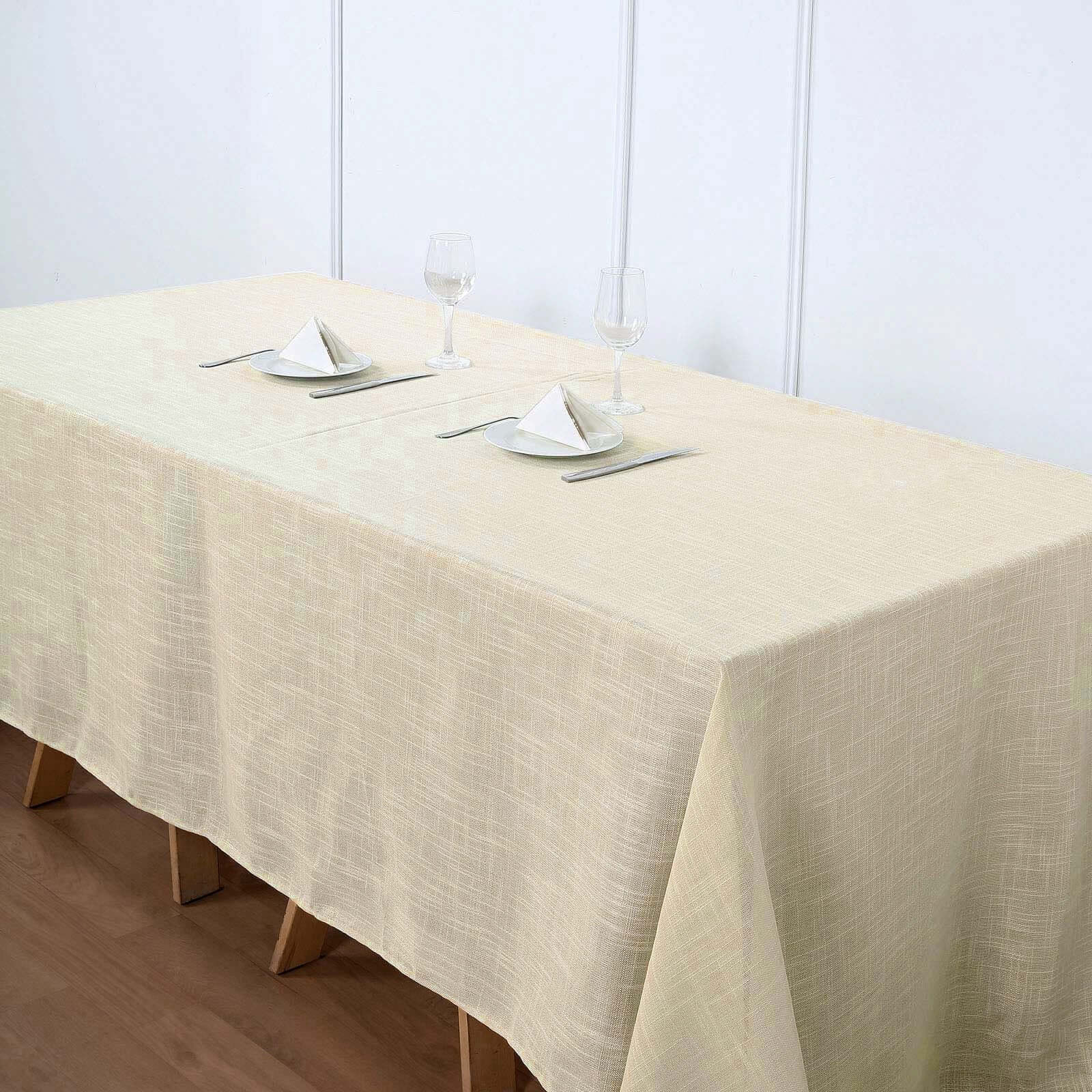 Faux Linen 90"x132" Rectangular Tablecloth Beige - Slubby Texture Wrinkle-Resistant Seamless Table Cover