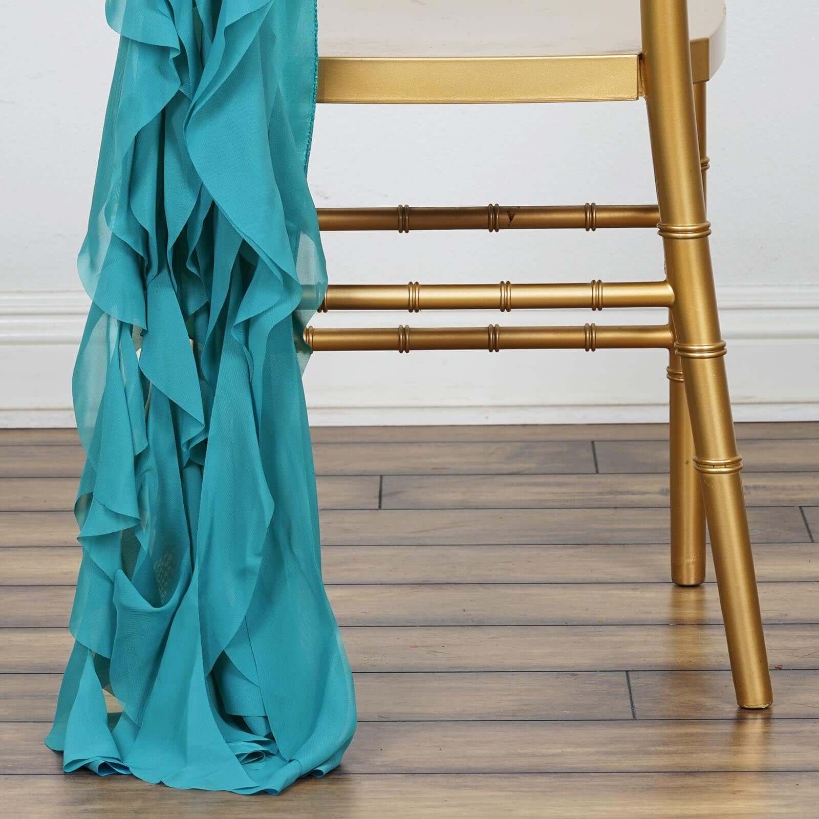 Chiffon Chair Sash with Curly Design Turquoise - Stylish Chair Decorations