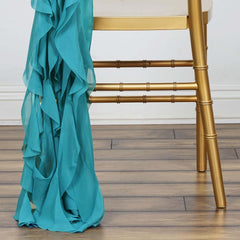 Chiffon Chair Sash with Curly Design Turquoise - Stylish Chair Decorations