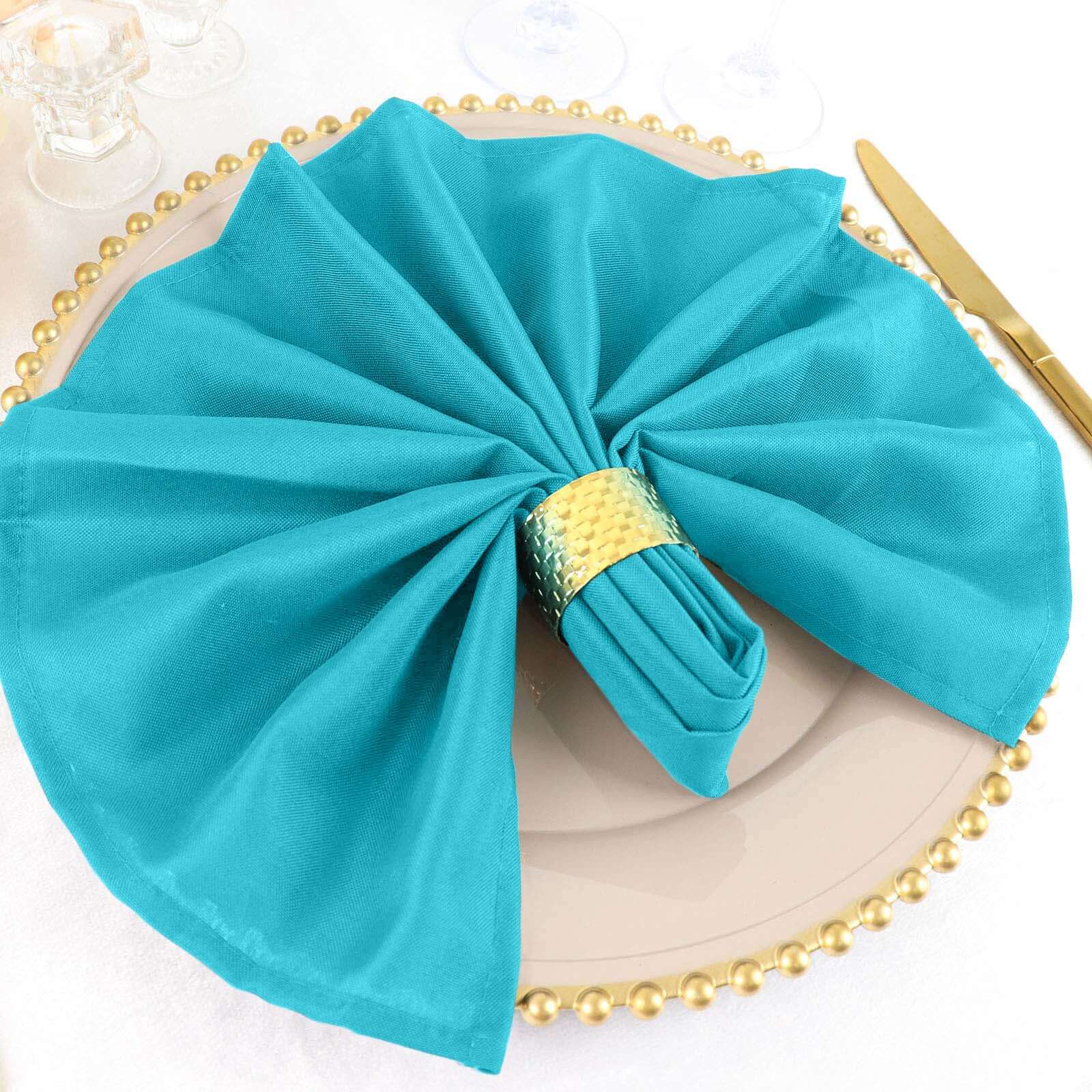 5 Pack Polyester 20"x20" Napkins Turquoise - Wrinkle Resistant & Easy Care Cloth Napkins