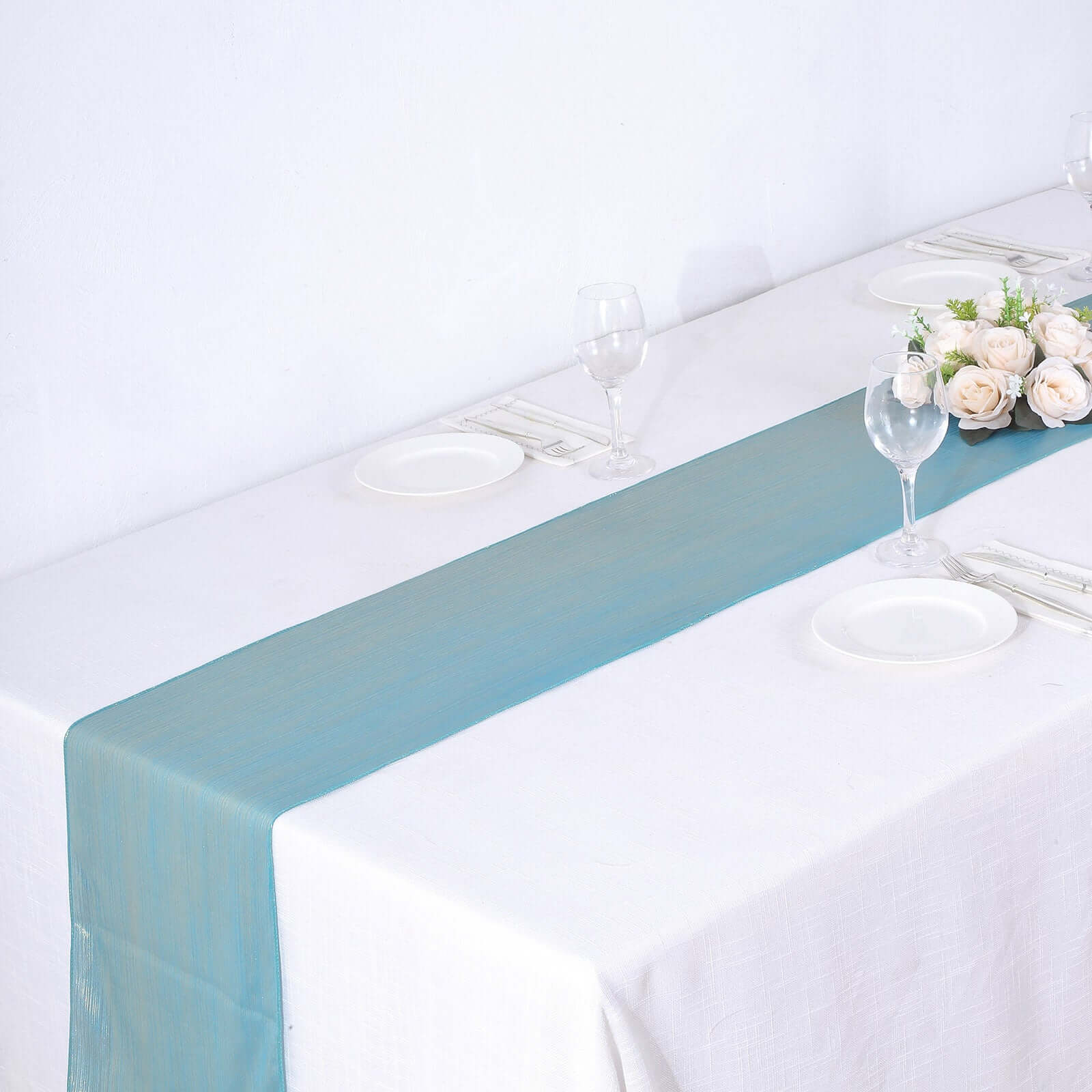 Polyester 12"x108" Table Runner Turquoise Shimmer Sequin Dots - Wrinkle-Free Finish Table Linen