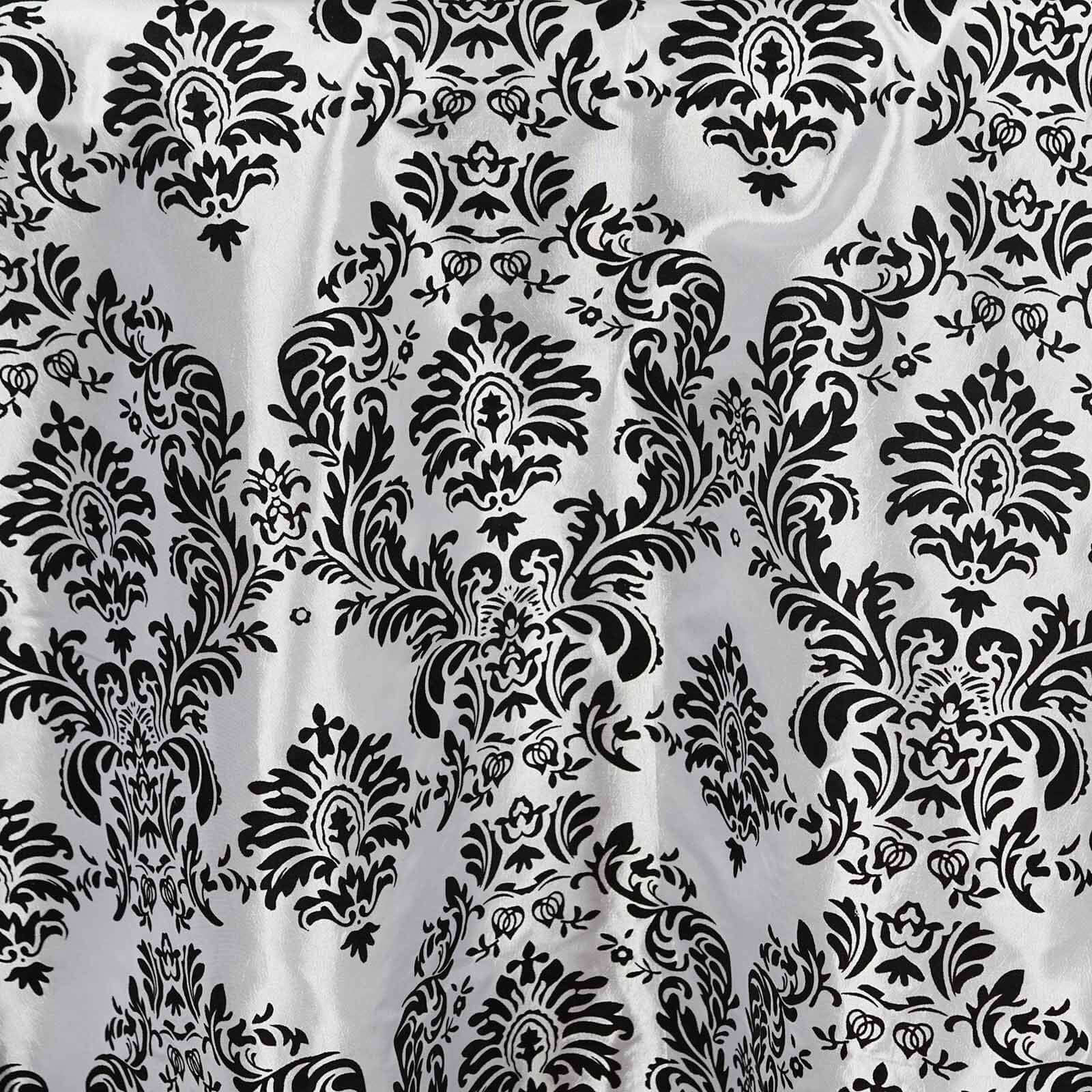 Taffeta 120" Round Tablecloth Black - Seamless Velvet Flocking Damask Design for Sophisticated Gatherings