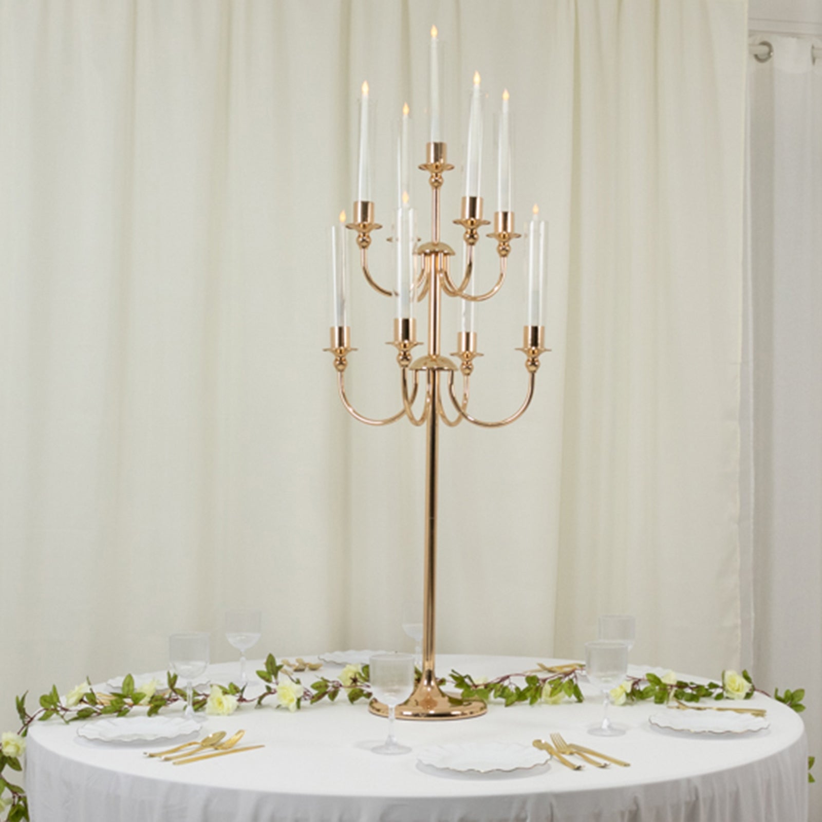 Metal Floor Candelabra Candle Holder, 9-Arm Vintage Taper Stand Gold Table Centerpiece for Weddings & Parties 46" Tall