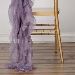 Chiffon Chair Sash with Curly Design Violet Amethyst - Stylish Chair Decorations