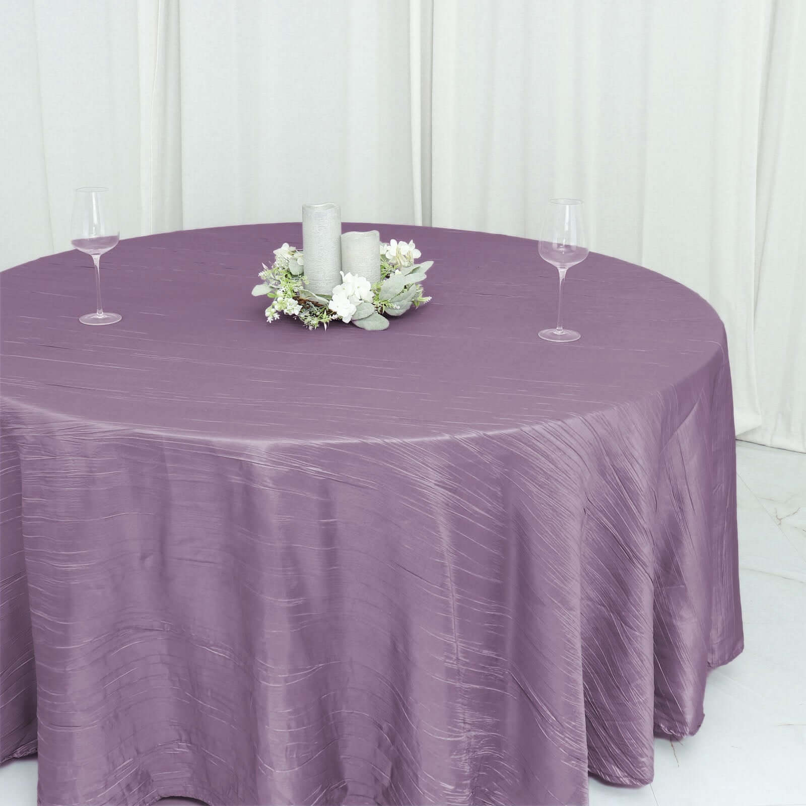 Taffeta 120" Round Tablecloth Violet Amethyst - Seamless Accordion Crinkle Table Cover
