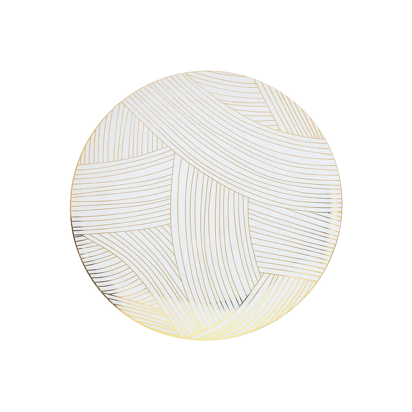 10-Pack Plastic 7" Round Dessert Plates in White with Gold Wave Brush Strokes Pattern - Disposable Appetizer Salad Plates for Modern & Classy Table Decor