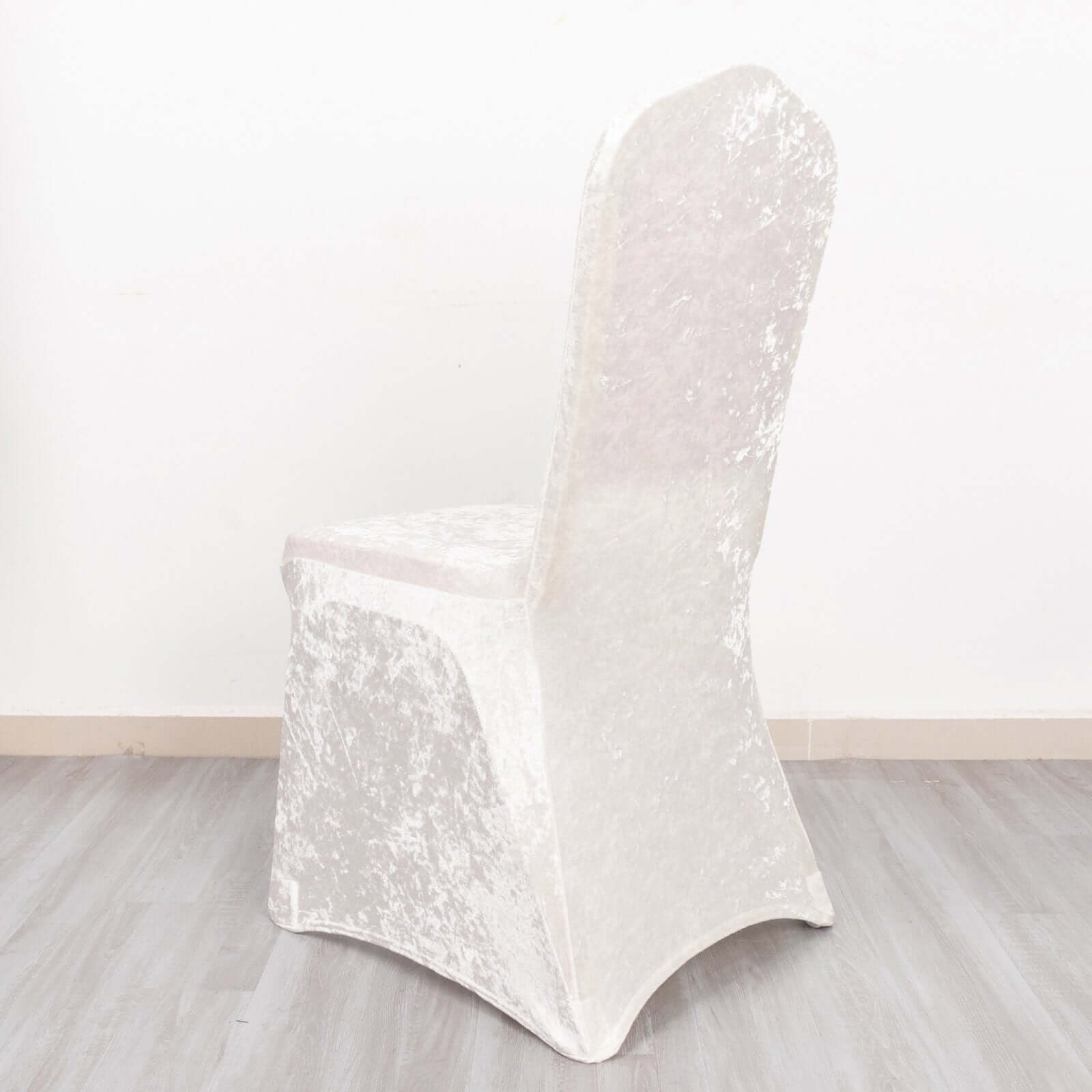 Crushed Velvet Spandex Banquet Chair Cover Fitted Slipcover White - Stretch 190GSM Slipcover with Foot Pockets for Weddings & Events