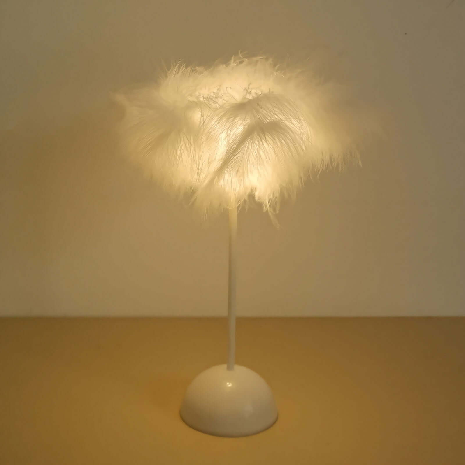 Table Lamp Feather Design White LED Battery Operated - Cordless Wedding Centerpiece 15"