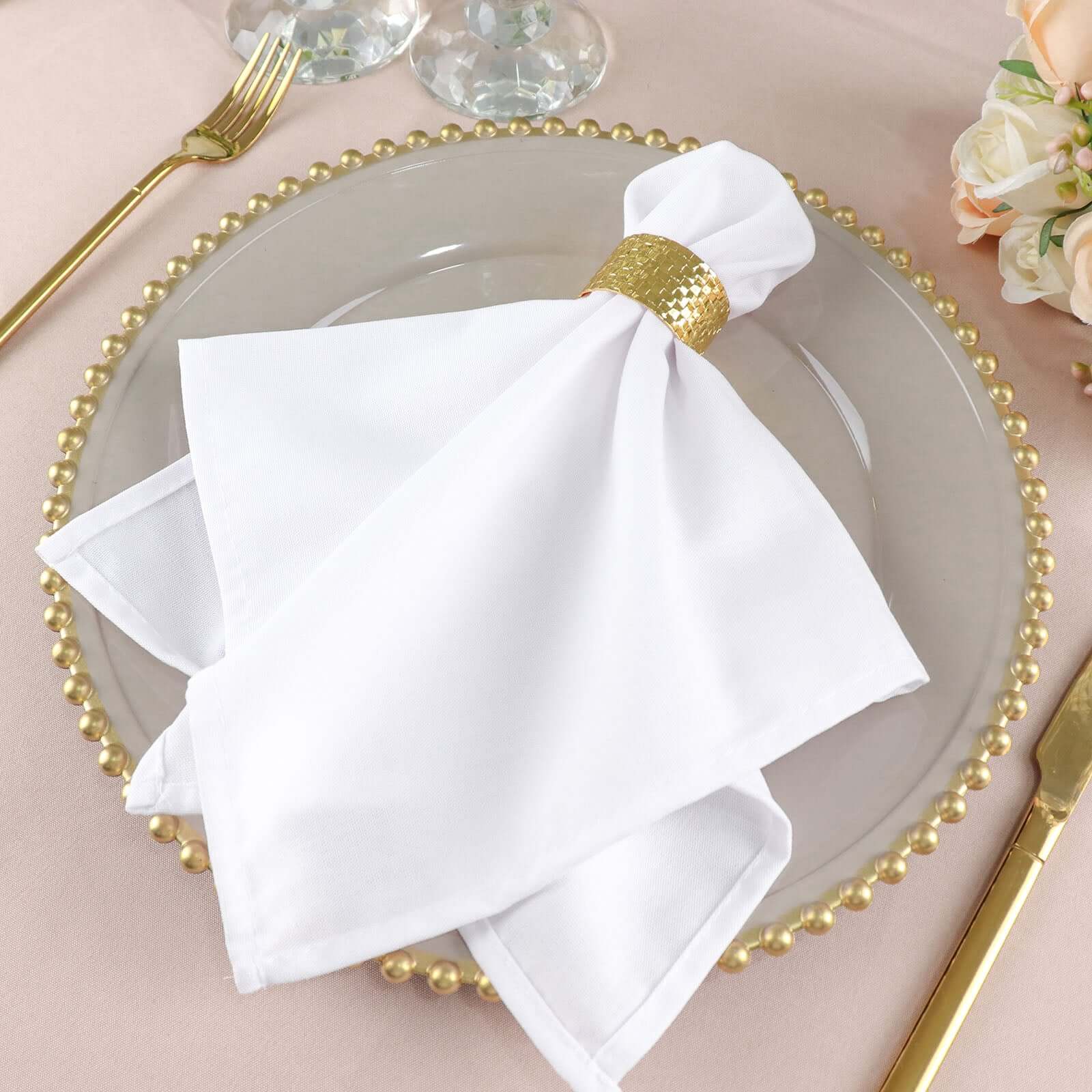 5 Pack Premium Polyester 20"x20" Napkins White - Wrinkle-Resistant & Durable Dinner Napkins for Any Occasion