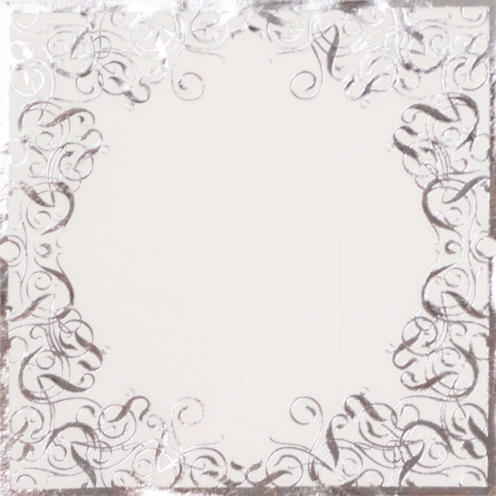 20-Pack Paper Beverage Napkins with Silver Foil Lace Design White - 3 Ply Disposable 18GSM European Style Cocktail Napkins 5"x5"