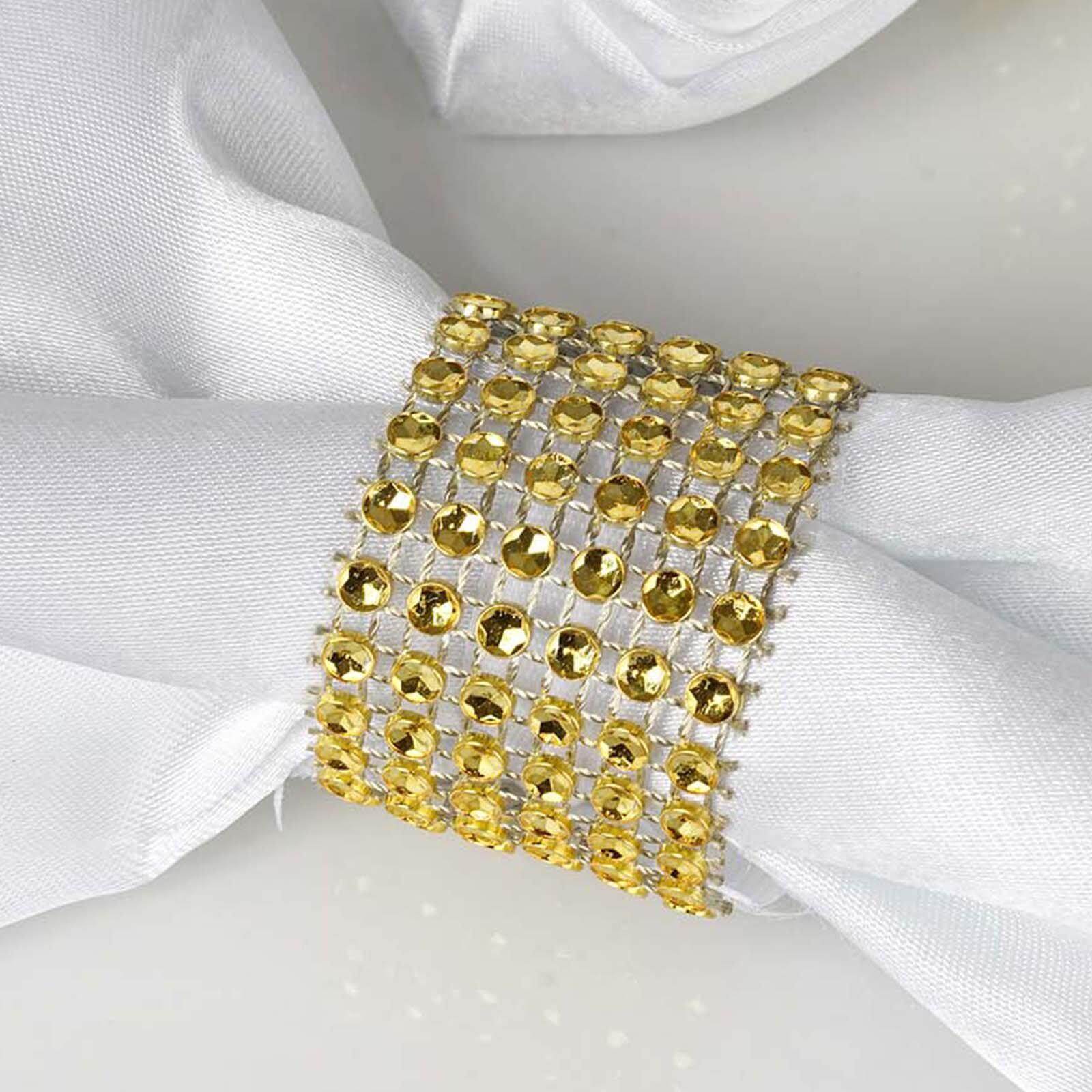 10 Pack Rhinestone Napkin Rings with Velcro Brooch Buckle Gold - Stylish Design for Chair Sashes