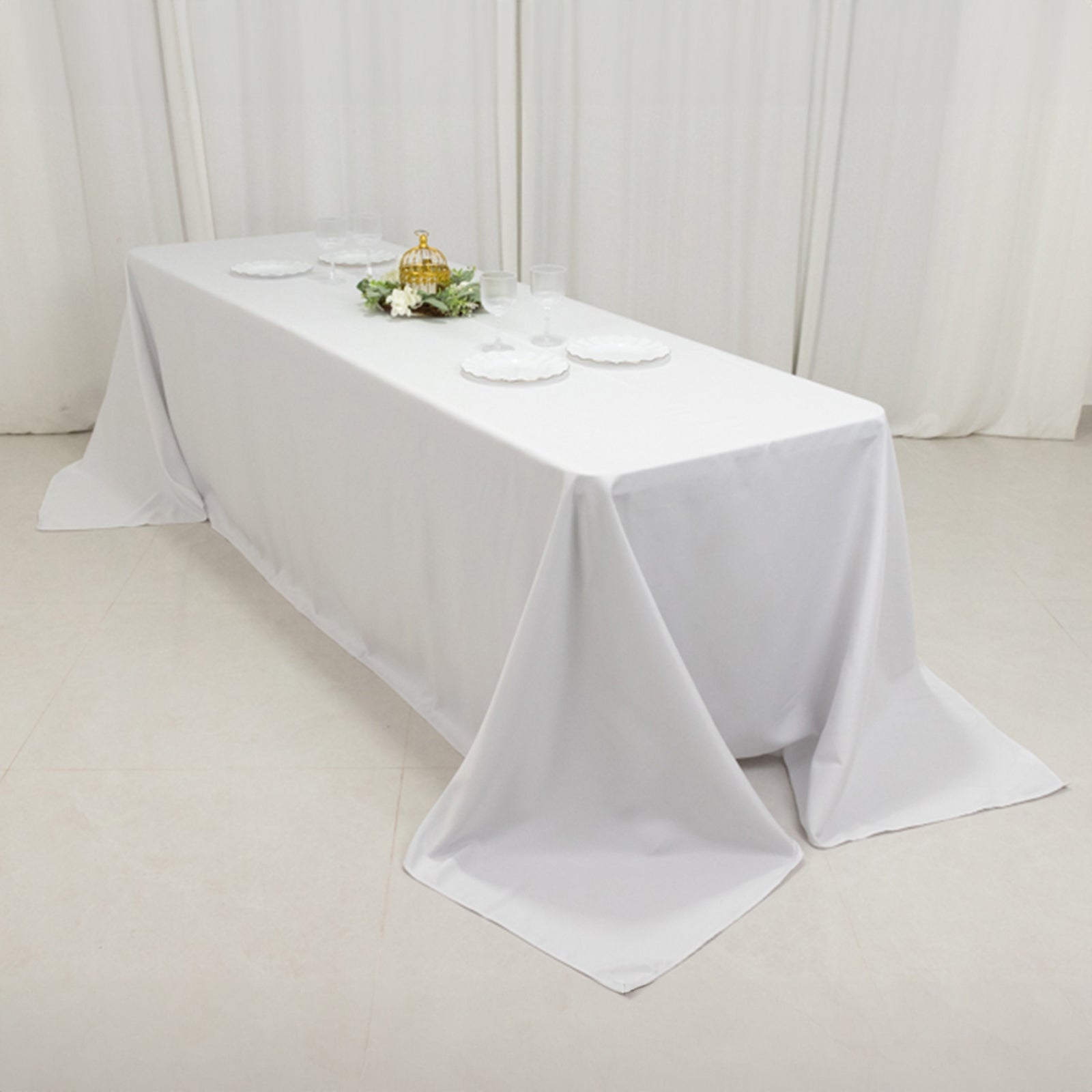 Fire Retardant Premium Polyester 90"x156" Rectangular Tablecloth White - Stylish High-Performance Seamless Table Cover for Large Gatherings