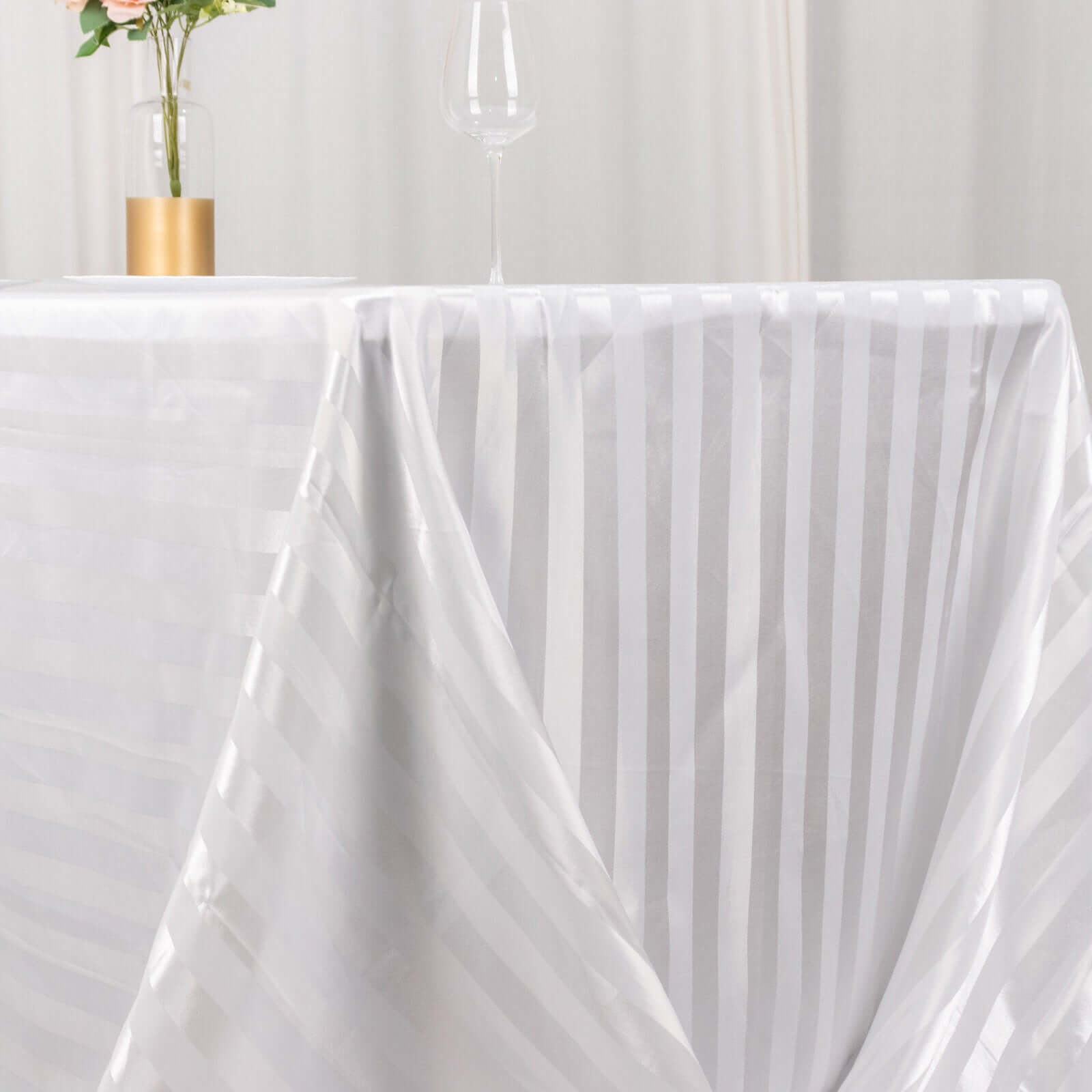 Satin Striped 90"x132" Rectangular Tablecloth White - Seamless Silky Smooth Wedding Decor