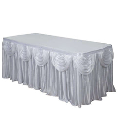 Satin 21ft Table Skirt White Pleated Double Drape Design - Soft & Graceful for Events