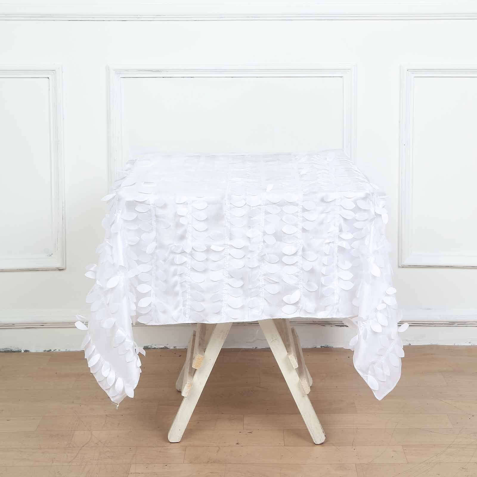 Taffeta 54"x54" Square Tablecloth White | Exquisite 3D Leaf Petal Design for Chic Wedding & Event Decor