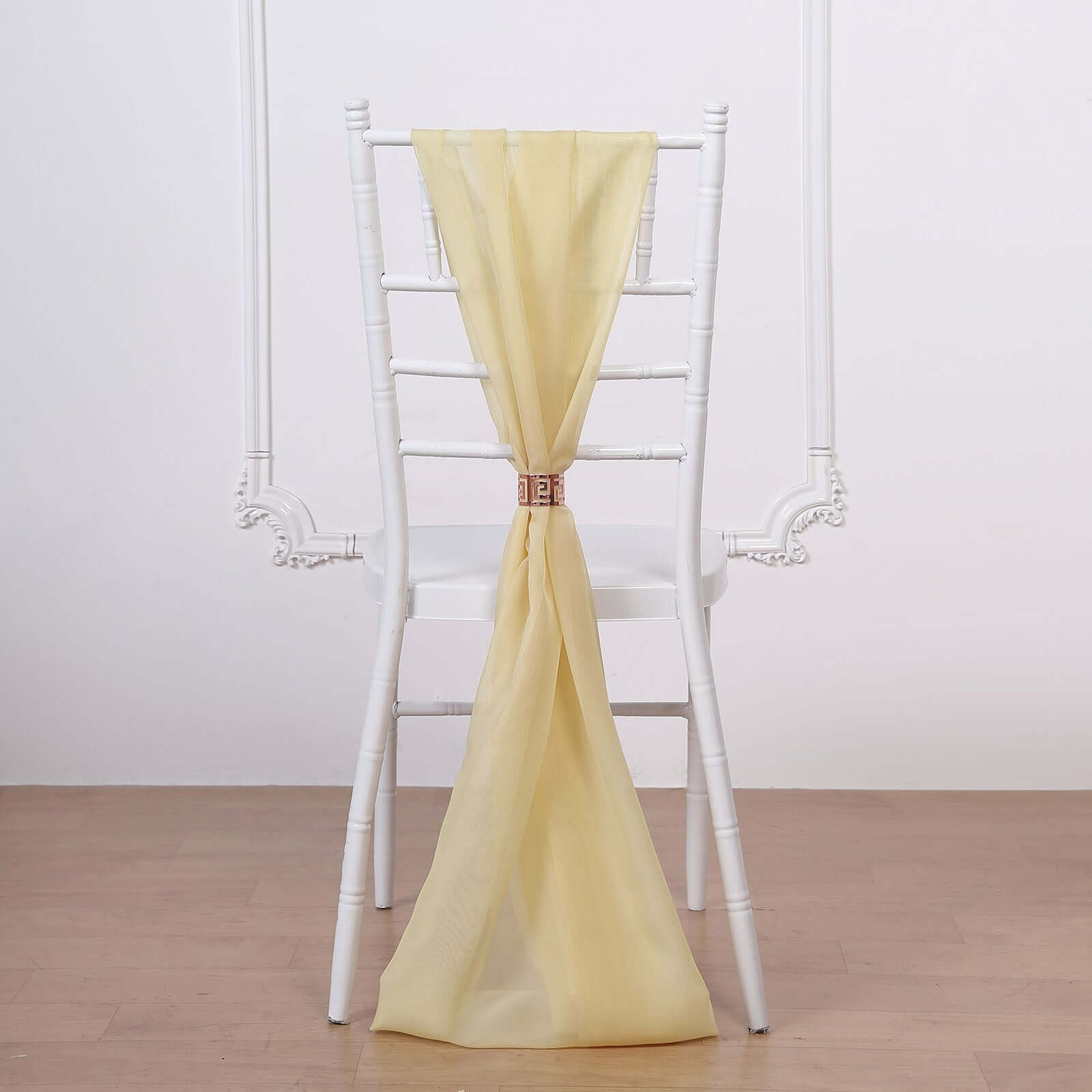 5 Pack Chiffon Chair Sashes Champagne - Soft & Lightweight Designer Chair Bows 22"x78"