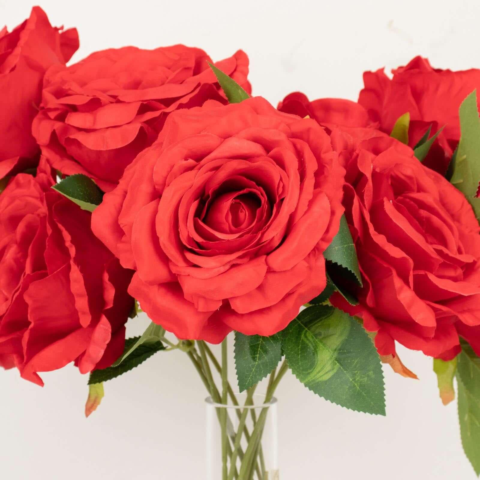 2 Bushes 17" Red Premium Silk Jumbo Rose Flower Bouquet, High Quality Artificial Wedding Floral Arrangements
