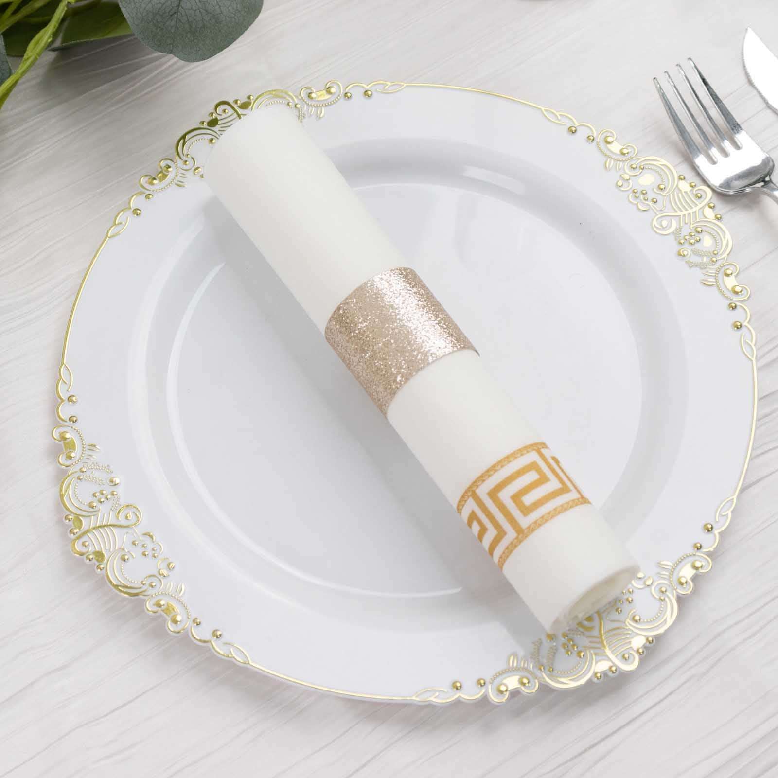 50-Pack Paper Napkin Rings Beige Glitter - Stylish Disposable Napkin Holders 1.5"