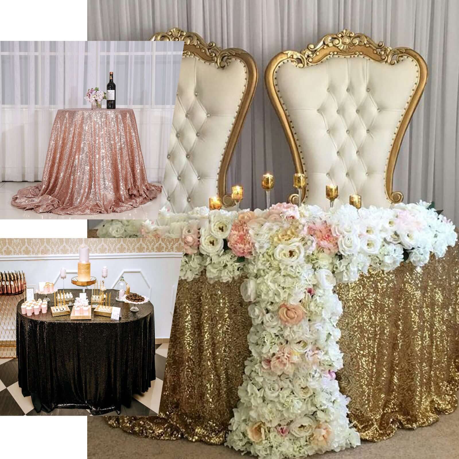 Sequin 120" Round Tablecloth Champagne - Seamless Glittering Table Cover