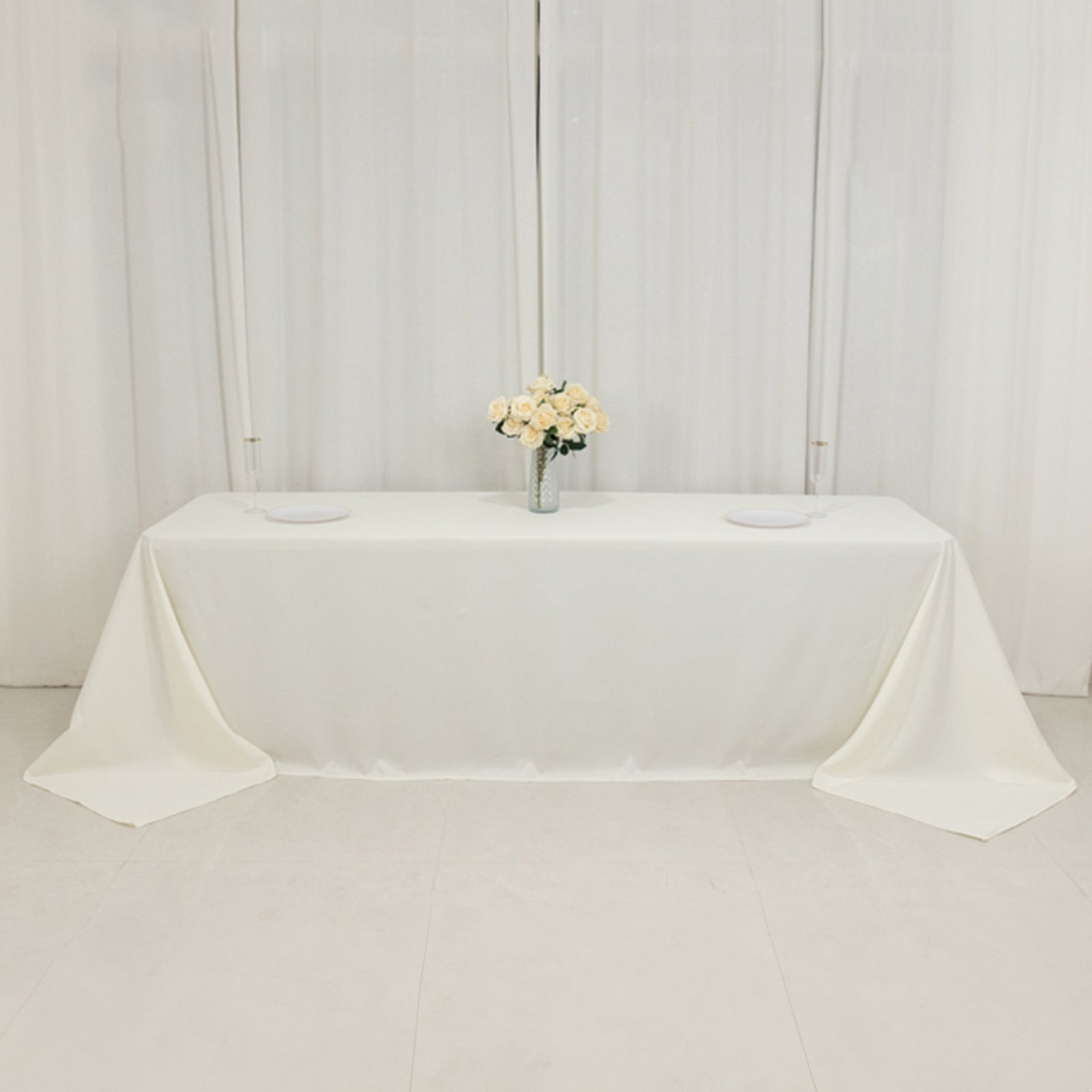 Fire Retardant Premium Polyester 90"x156" Rectangular Tablecloth Ivory - High-Performance Seamless Table Cover