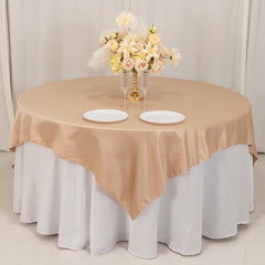 Lamour Satin 72"x72" Table Overlay Square Tablecloth Nude - Smooth Finish Table Topper