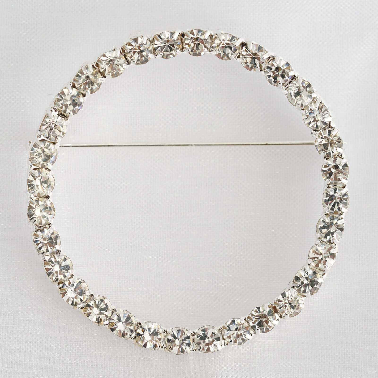 Rhinestone Chair Sash Band Buckle Silver 2" Circle Metal - Glittering Diamond Bow Pin for Chair Sashes & Wedding Decor