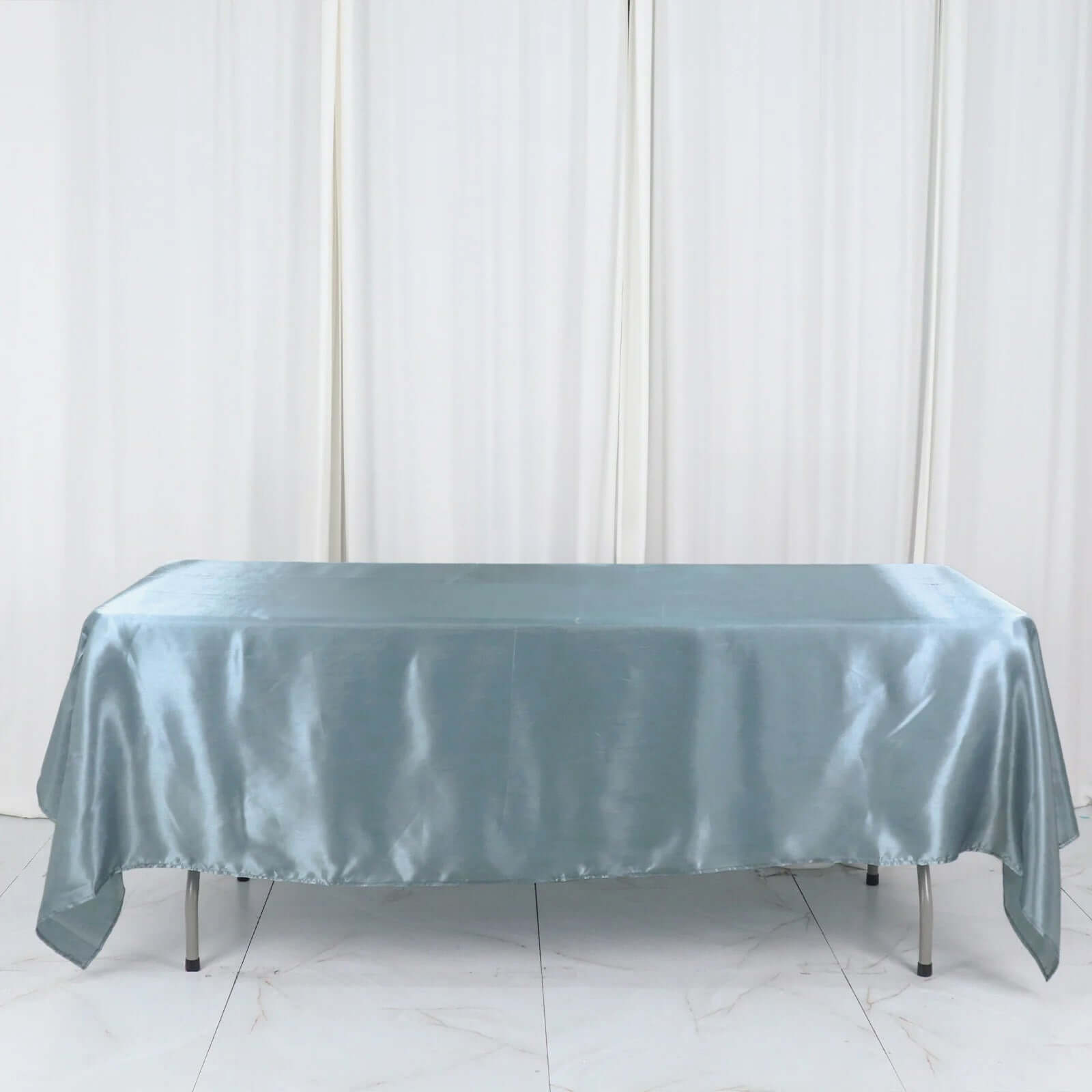 Satin Rectangular 60"x102" Tablecloth Dusty Blue - Smooth and Lustrous Table Cover