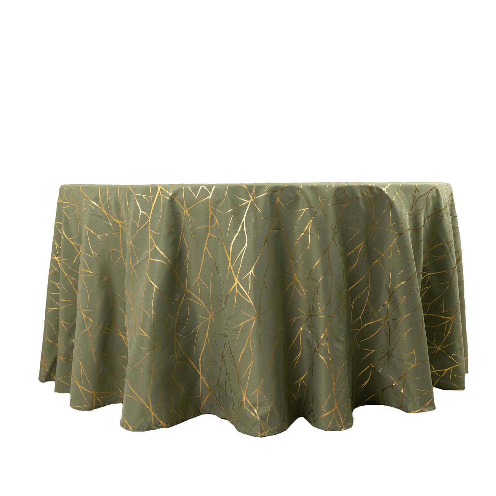 Polyester 120" Round Tablecloth Dusty Sage Green with Gold Foil Tree Branch Pattern - Wrinkle-Resistant Seamless Table Cover for Classy Events