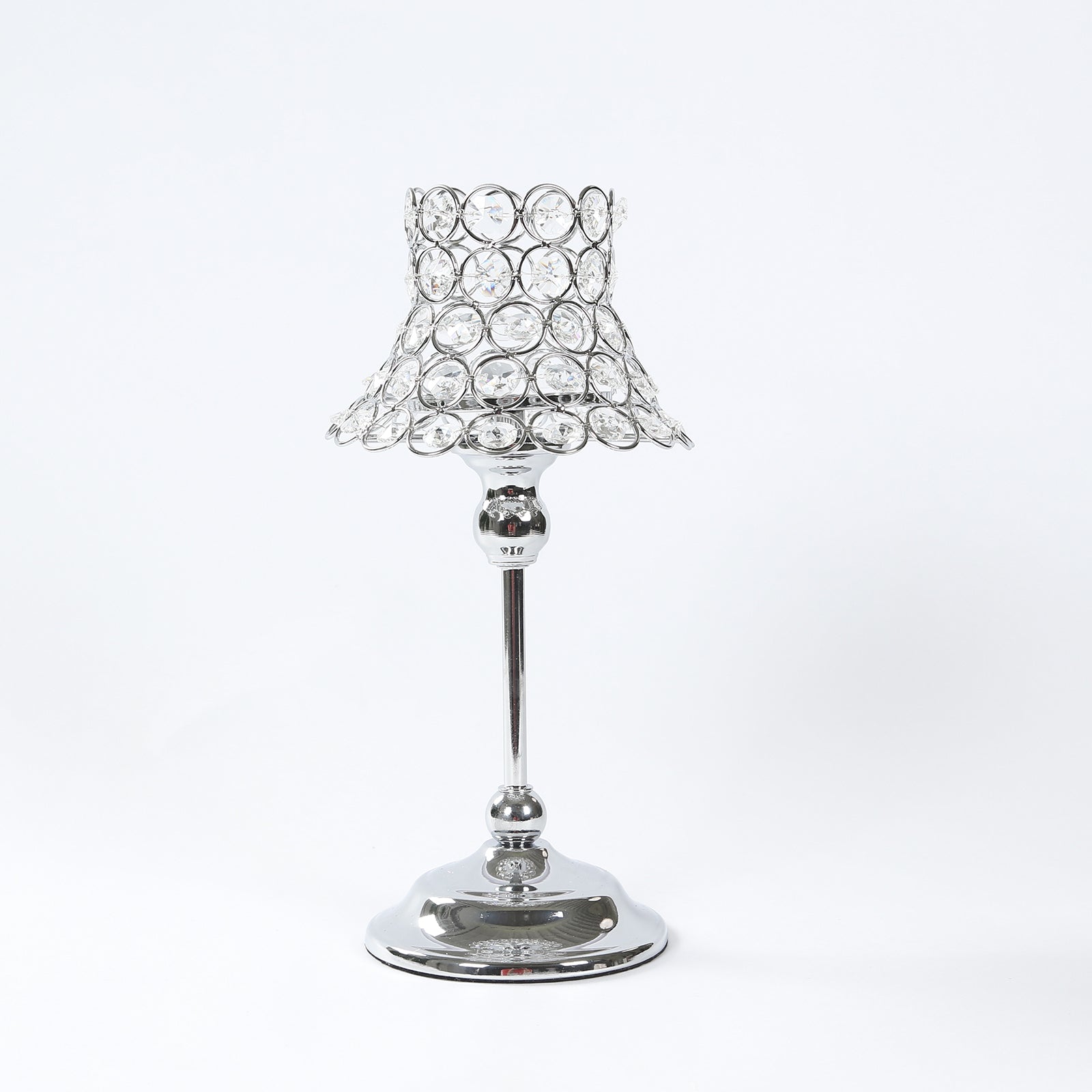 2 Pack Crystal Beaded Candle Holders – 12" Tall Silver Metal Centerpieces with Lamp-Inspired Shade for Tables & Events
