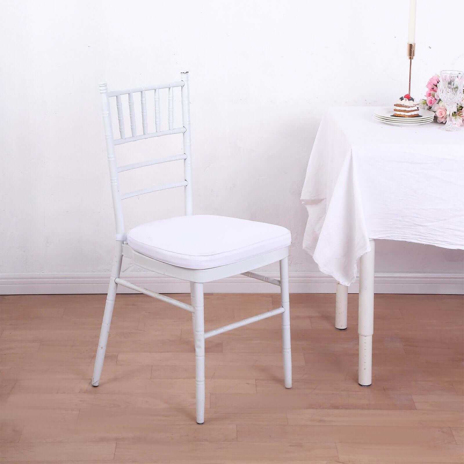 Chiavari Chair Cushion with 1.5" Thick Memory Foam and Ties White - Stylish Removable Cover for Comfort
