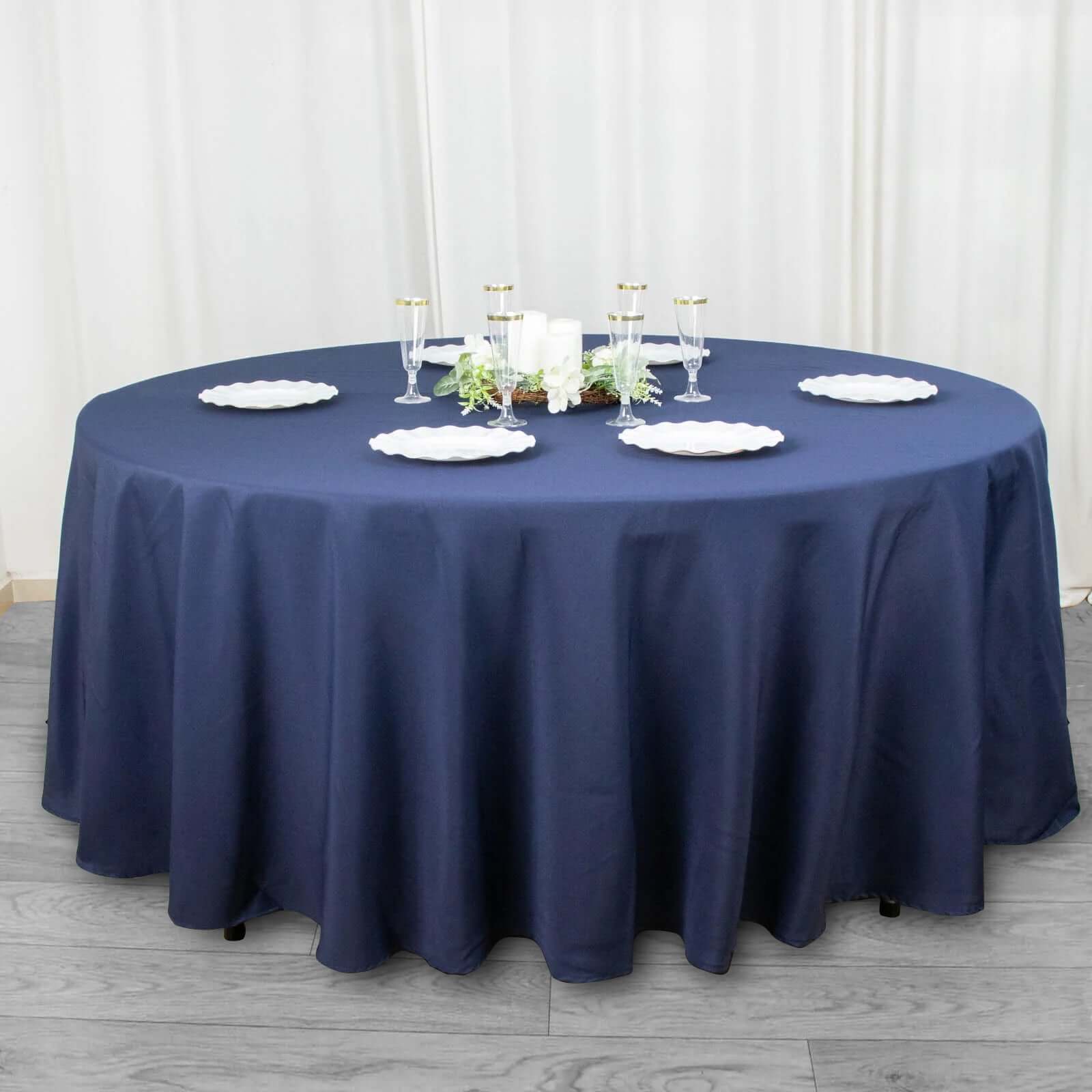 Premium Polyester 108" Round Tablecloth Navy Blue - Wrinkle-Resistant 220GSM Table Cover