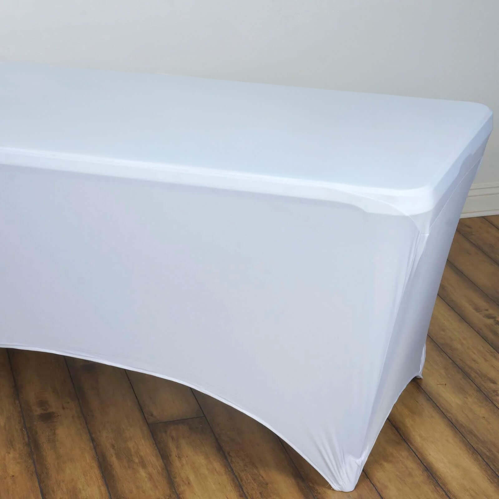 Stretch Spandex 96"x30" Rectangle Table Cover White - Durable Form-Fitting Tablecloth for Events & Presentations