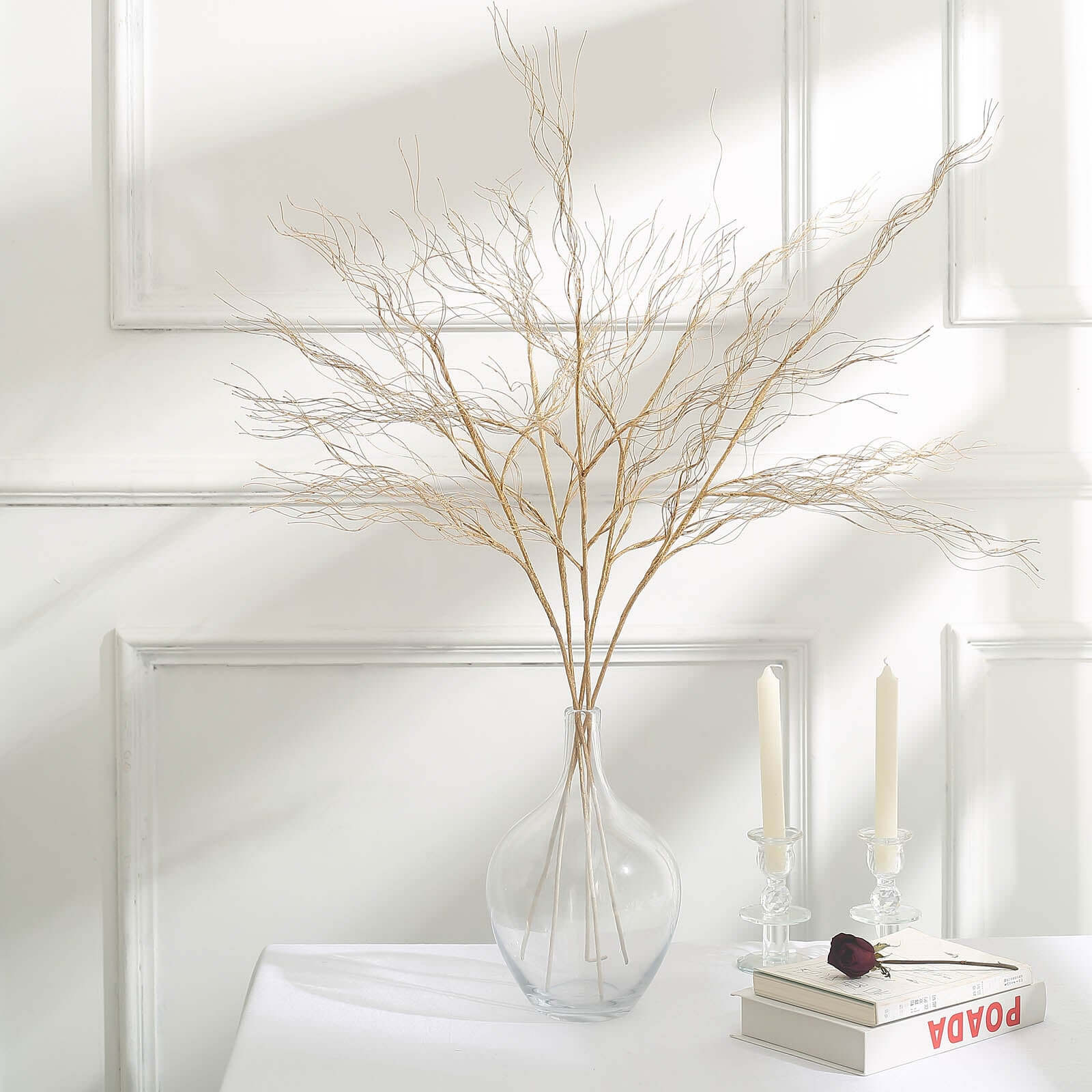 4-Pack Artificial Curly Willow Branches Metallic Gold - Decorative Bendable Long Stem Twig Sprays for Weddings Photo Shoots & Floral Designs 39"