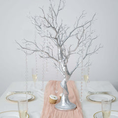 Manzanita Tree Centerpiece Metallic SIlver with 8 Acrylic Bead Chains for Weddings Parties & Event Displays 34"