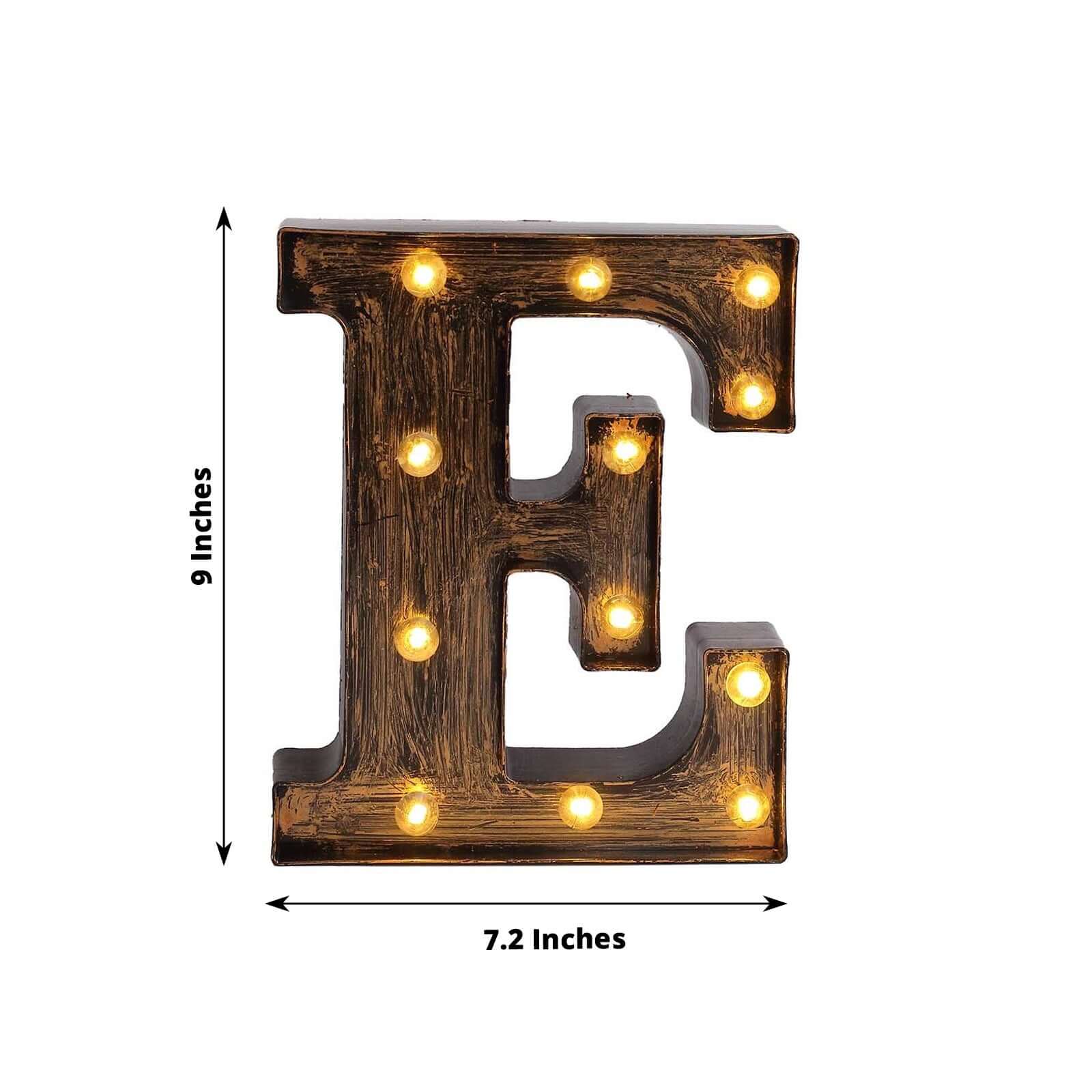 LED Marquee Letter "E" Industrial Style Antique Black - Light-Up Alphabet Sign for Weddings & Displays 9"