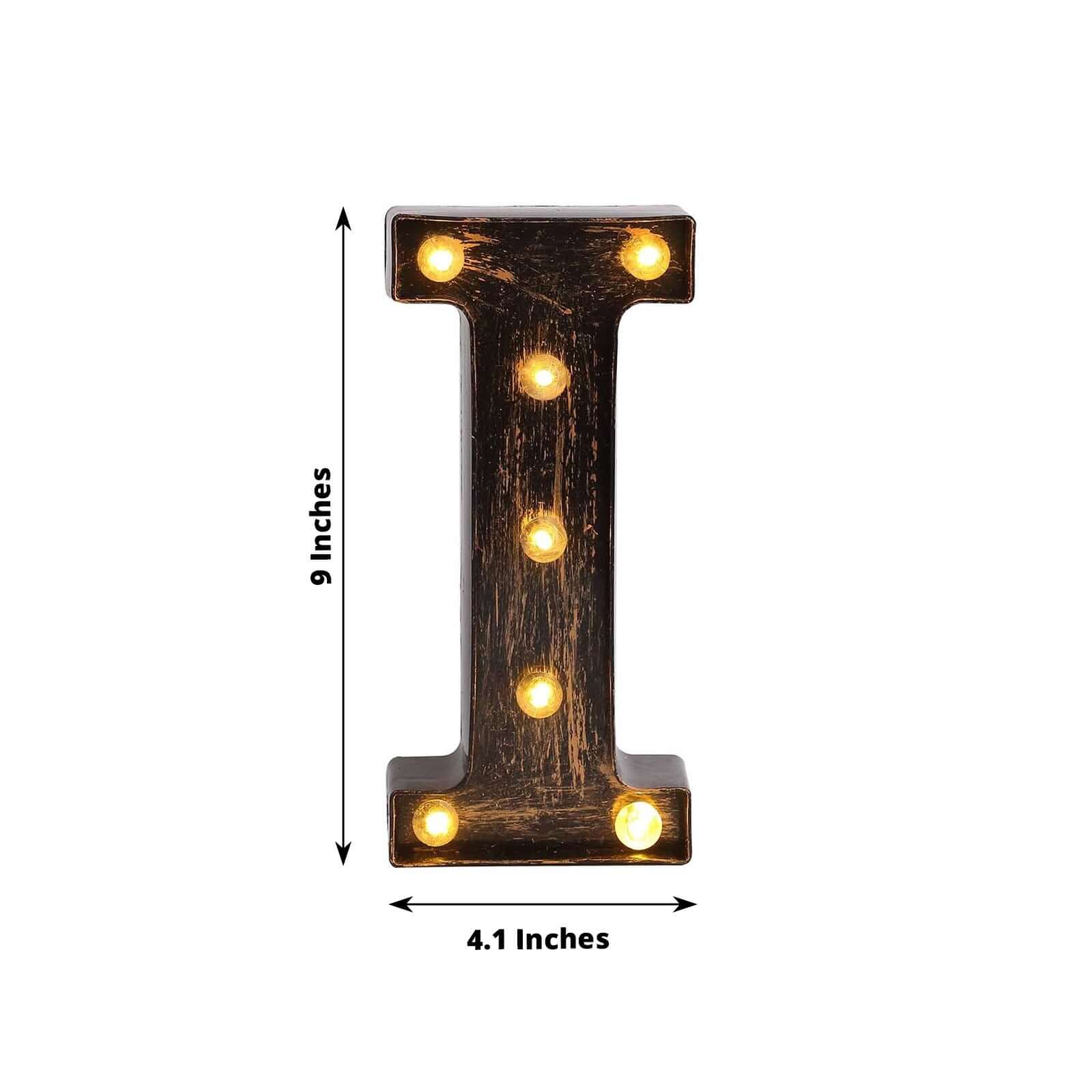 LED Marquee Letter "I" Industrial Style Antique Black - Light-Up Alphabet Sign for Weddings & Displays 9"